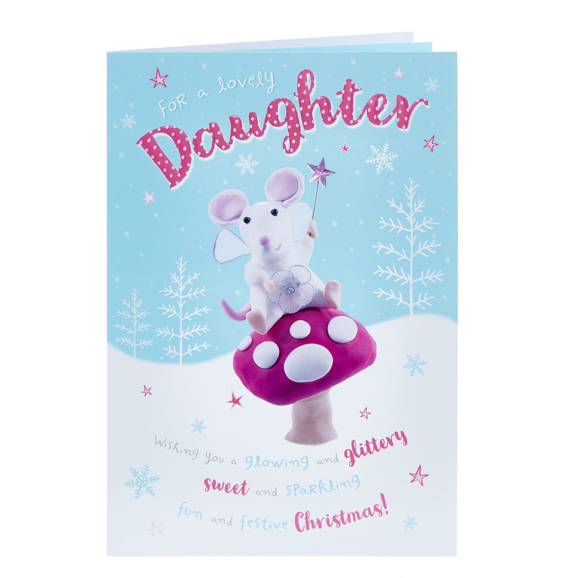 Daughter Glowing & Glittery Mouse Christmas Card