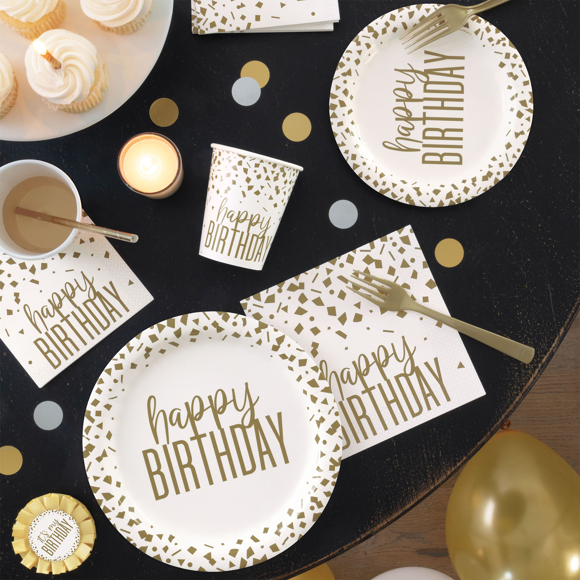 Gold Confetti Birthday Party Tableware - 16 Guests