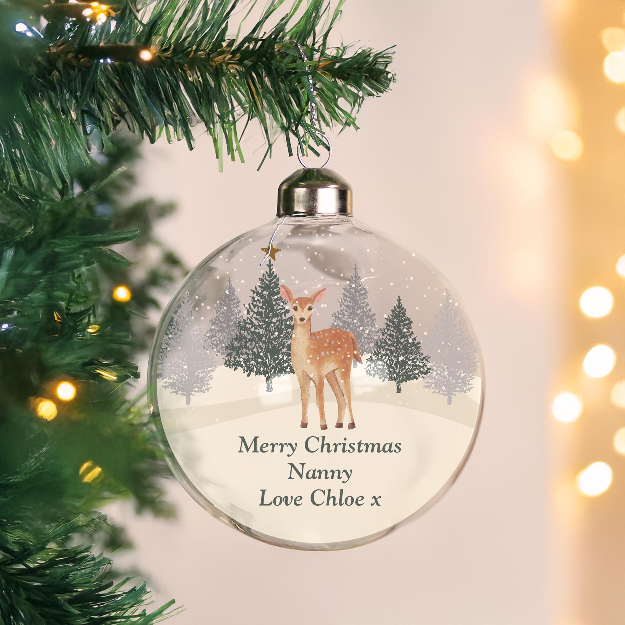 Personalised Christmas Deer Glass Bauble,  Personalised Christmas Deer Glass Bauble