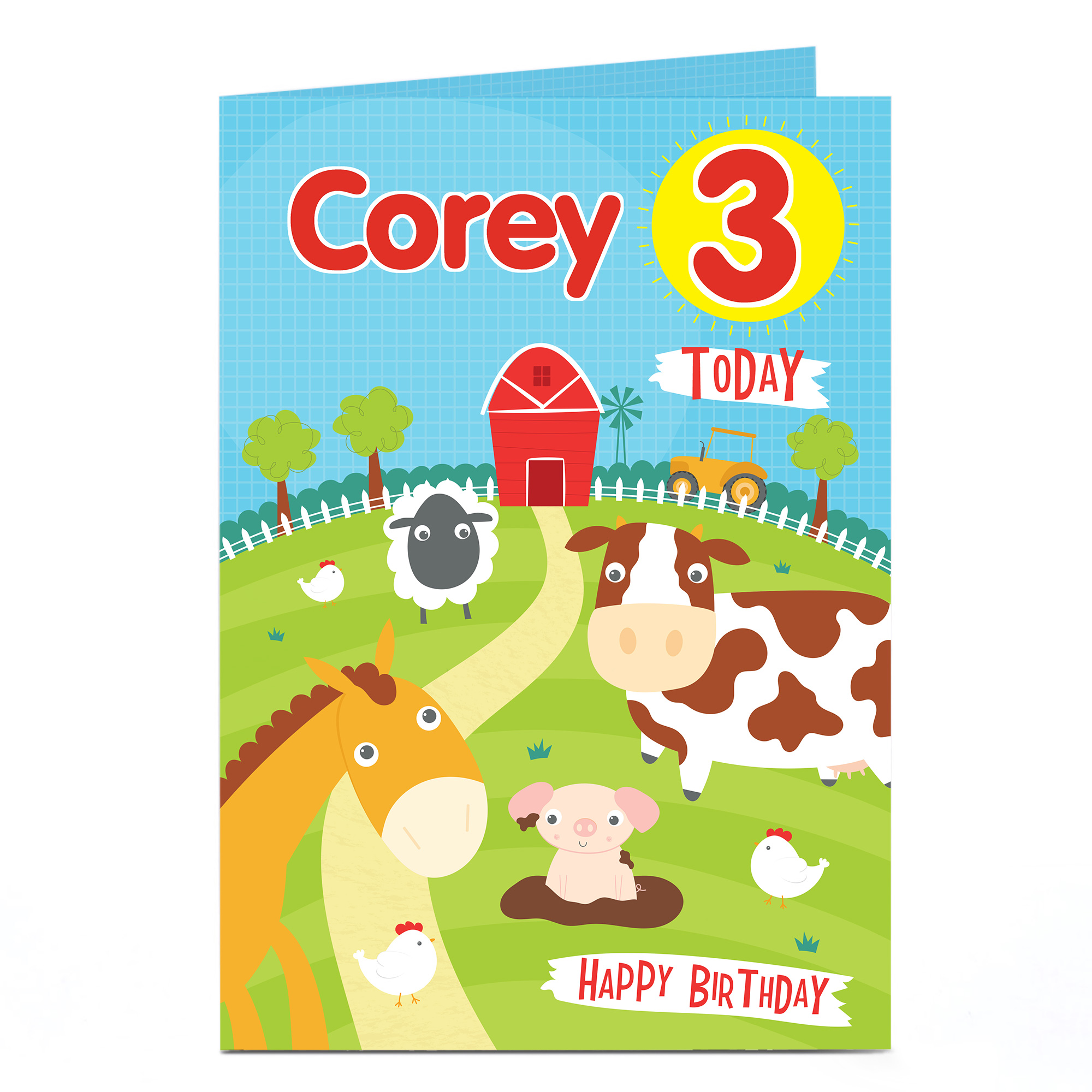 Personalised Editable Age Birthday Card - Farmyard Fun