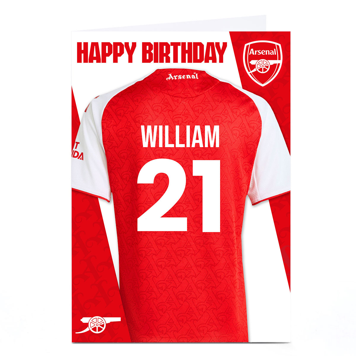 Personalised Football Birthday Card - Arsenal Shirt and Number