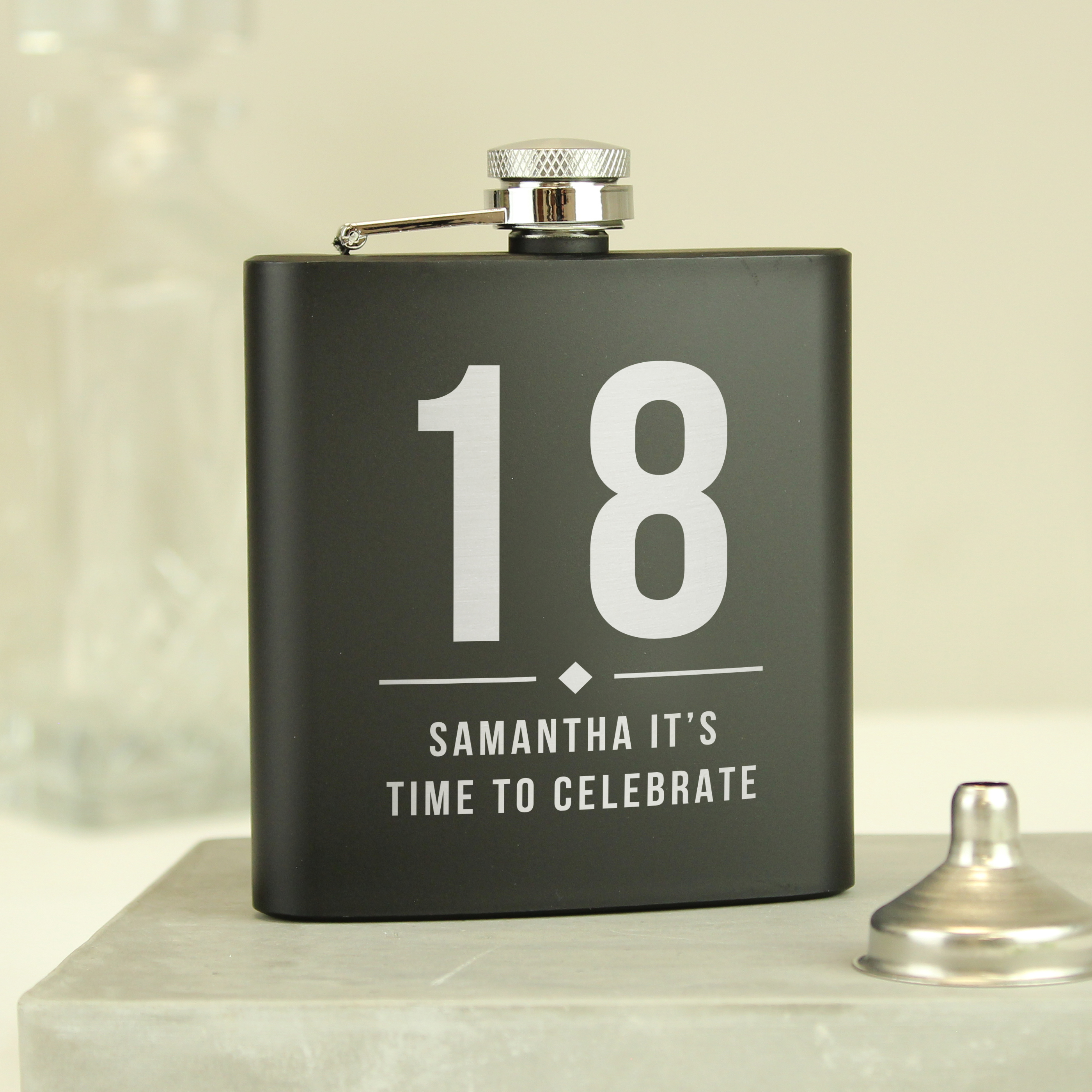 Personalised Big Numbers Black Hip Flask