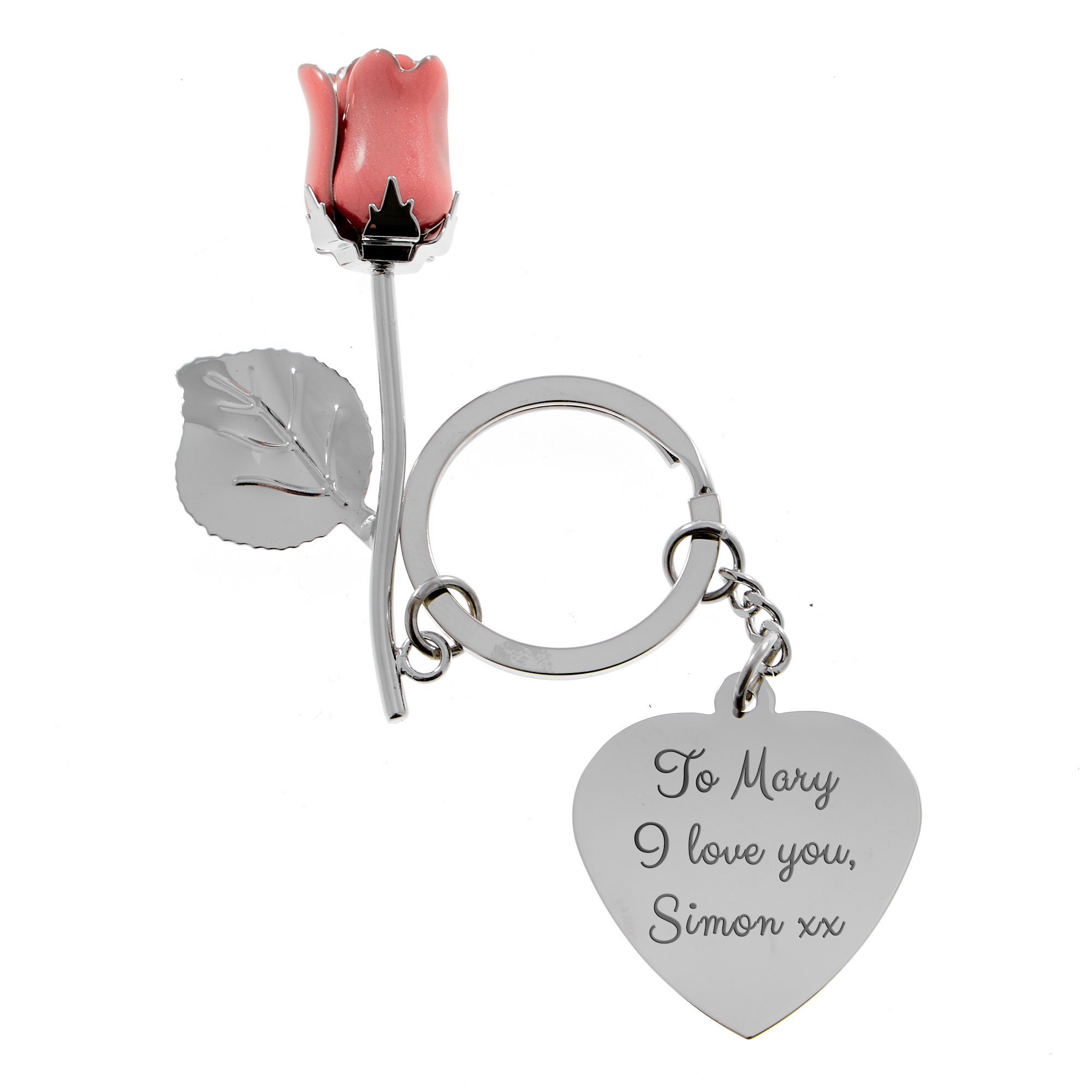 Personalised Engraved Key Ring - Silver Plated Rose