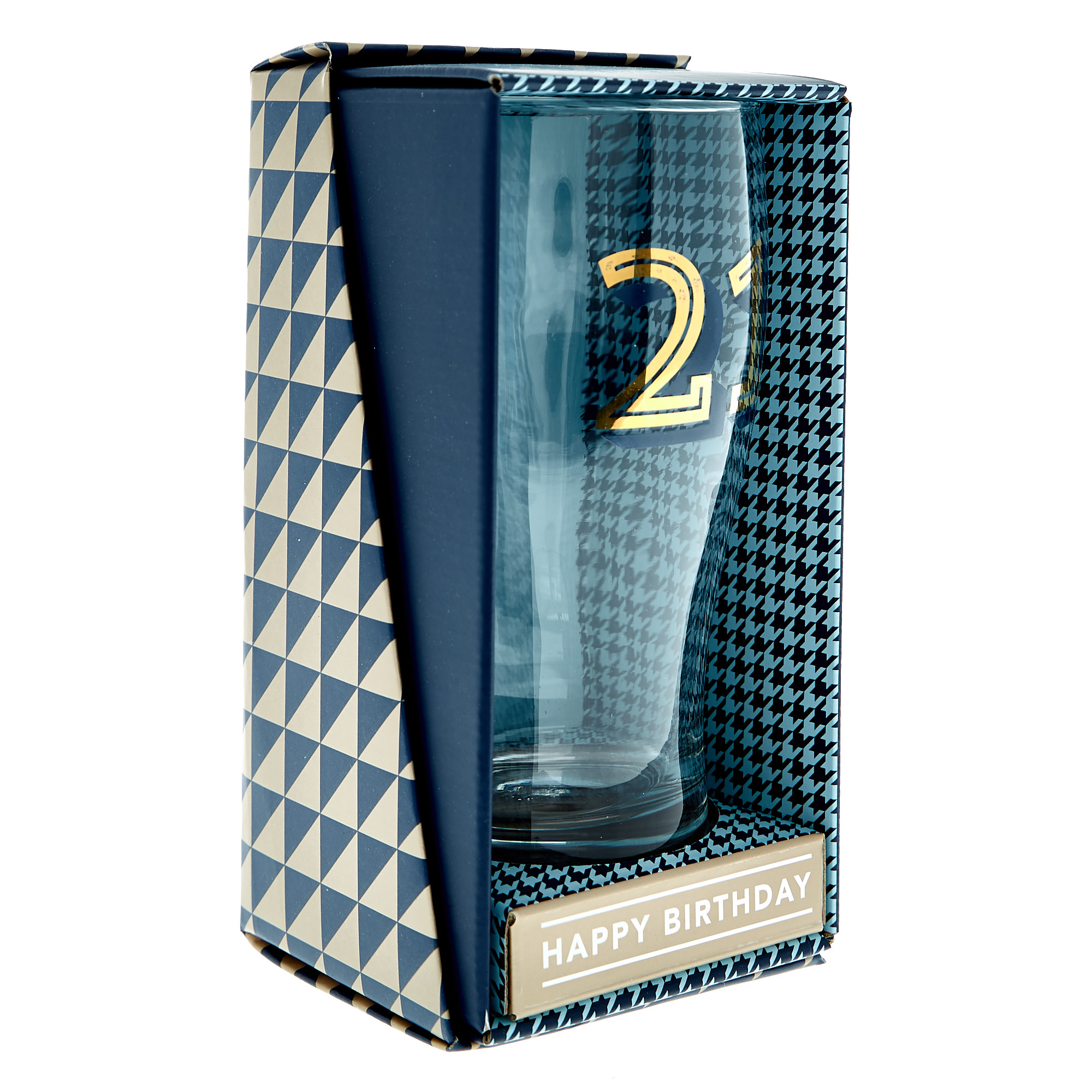 21st Birthday Pint Glass In A Box - Blue & Gold 