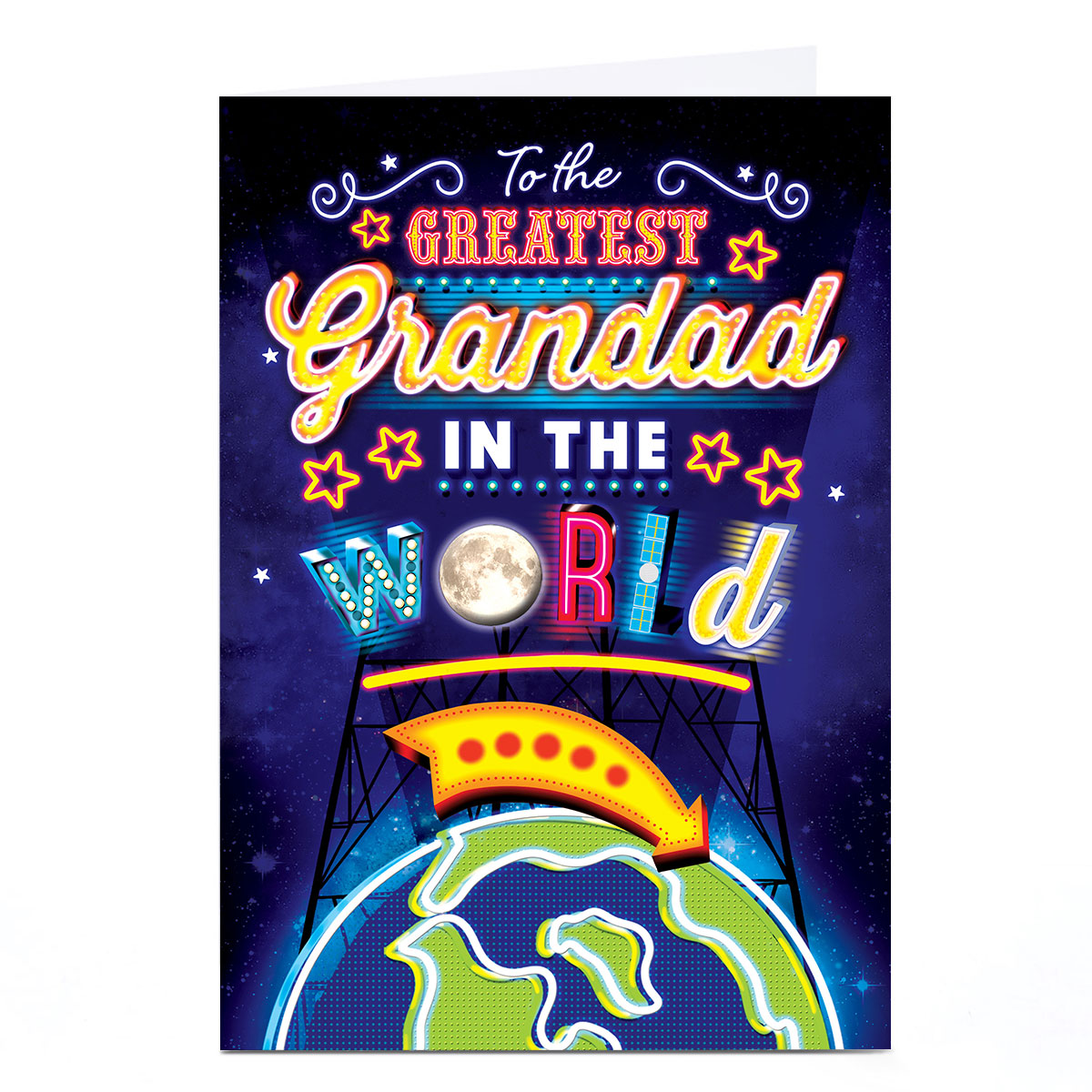 Personalised Birthday Card - Billboard Lights Greatest In The World, Grandad