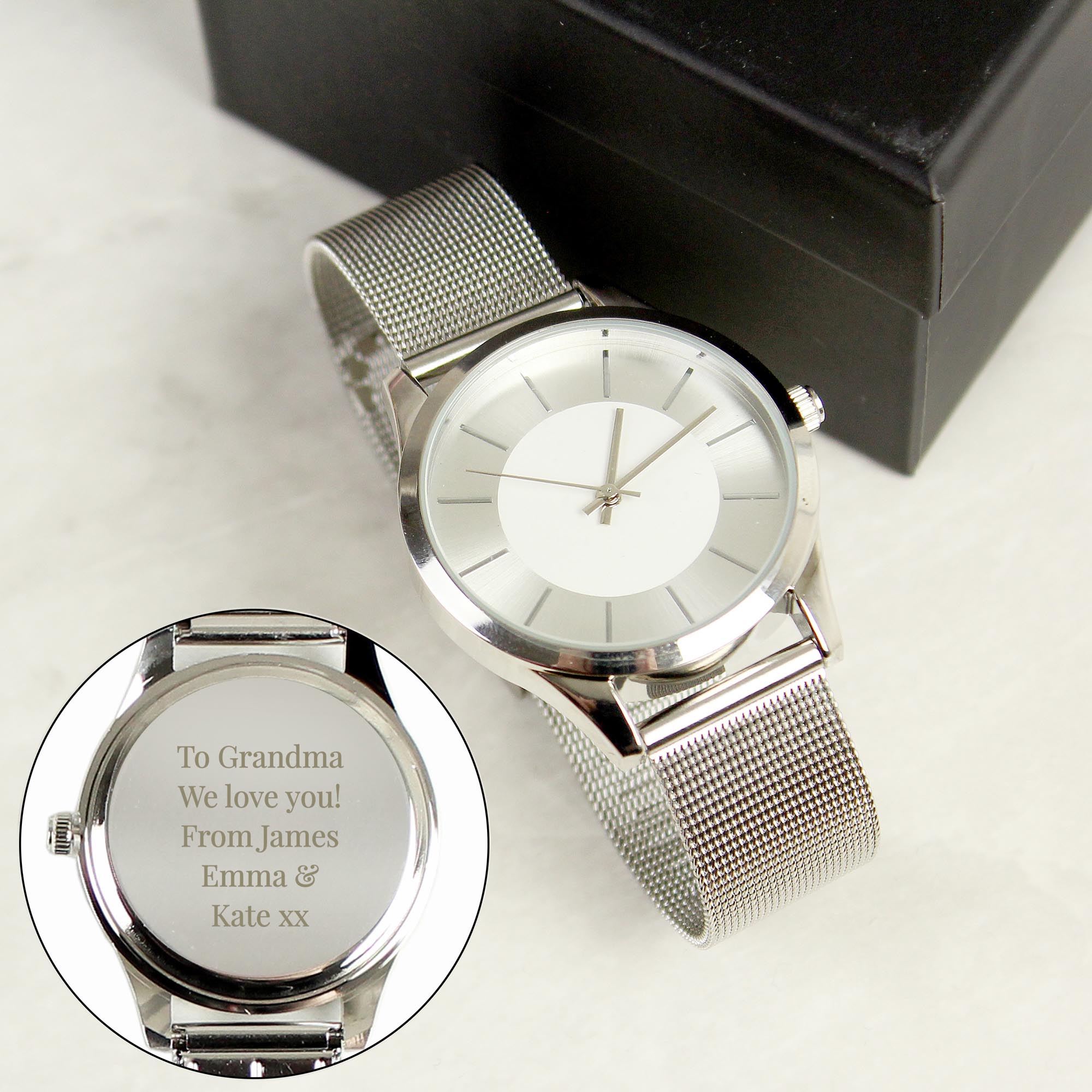 Personalised Silver Watch with Mesh Style Strap 