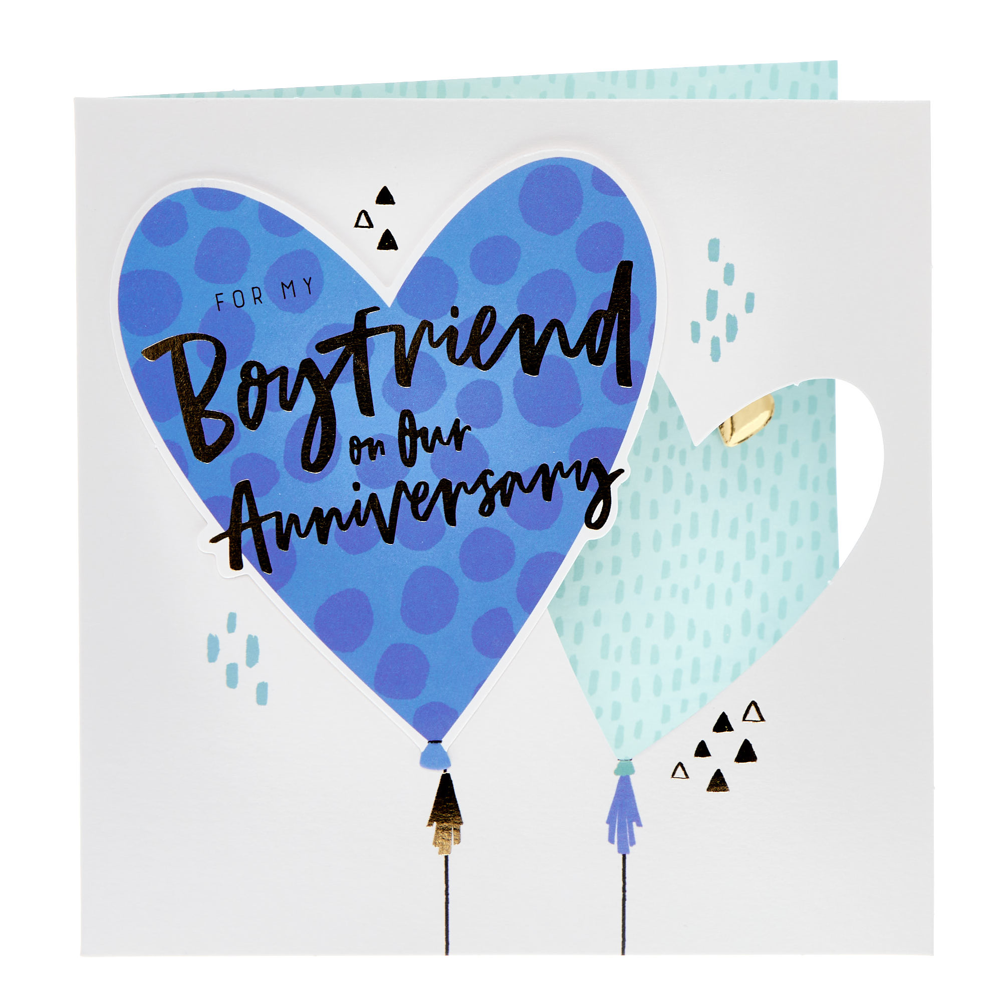 Boyfriend Blue Heart Balloon Anniversary Card