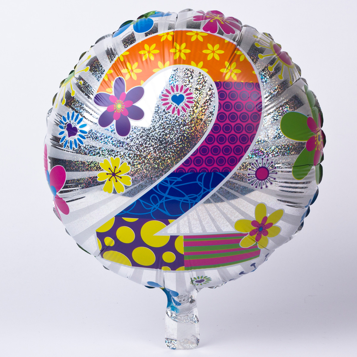 Holographic Flower Power Age 2 18-Inch Foil Helium Balloon