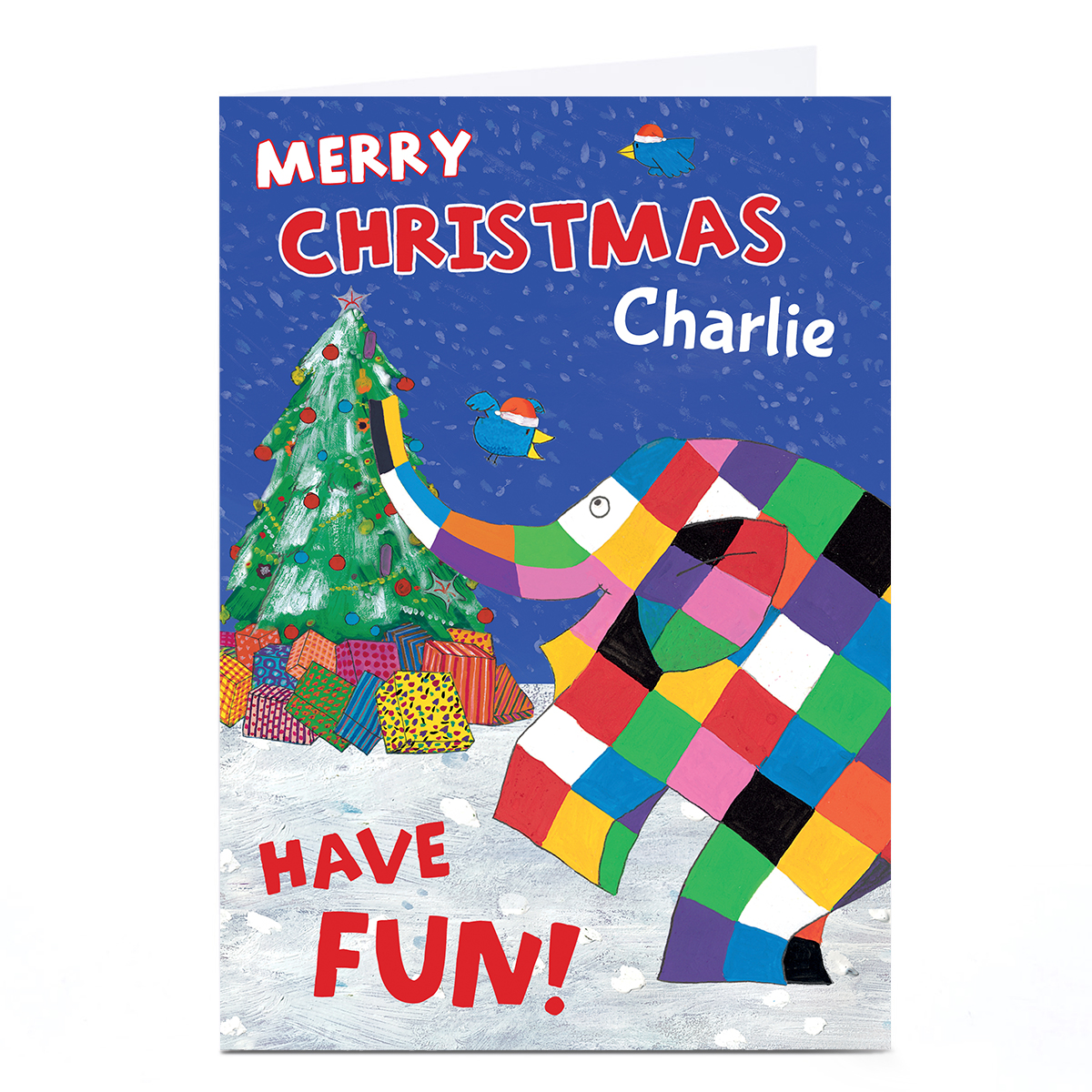 Personalised Elmer The Elephant Christmas Card - Have Fun