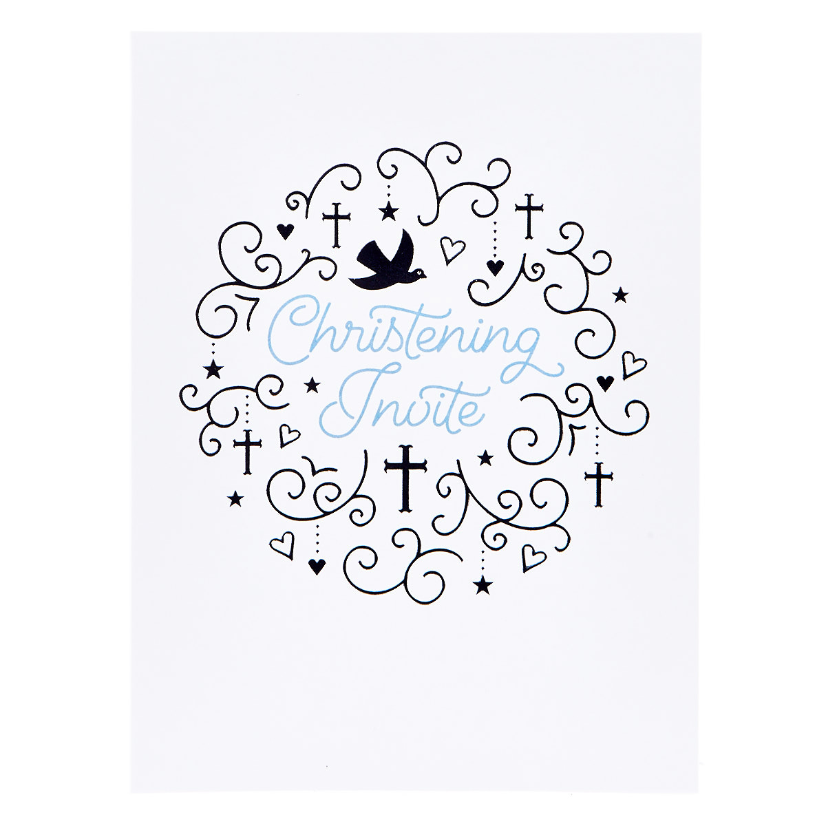Blue & Silver Christening Invitations - Pack of 12