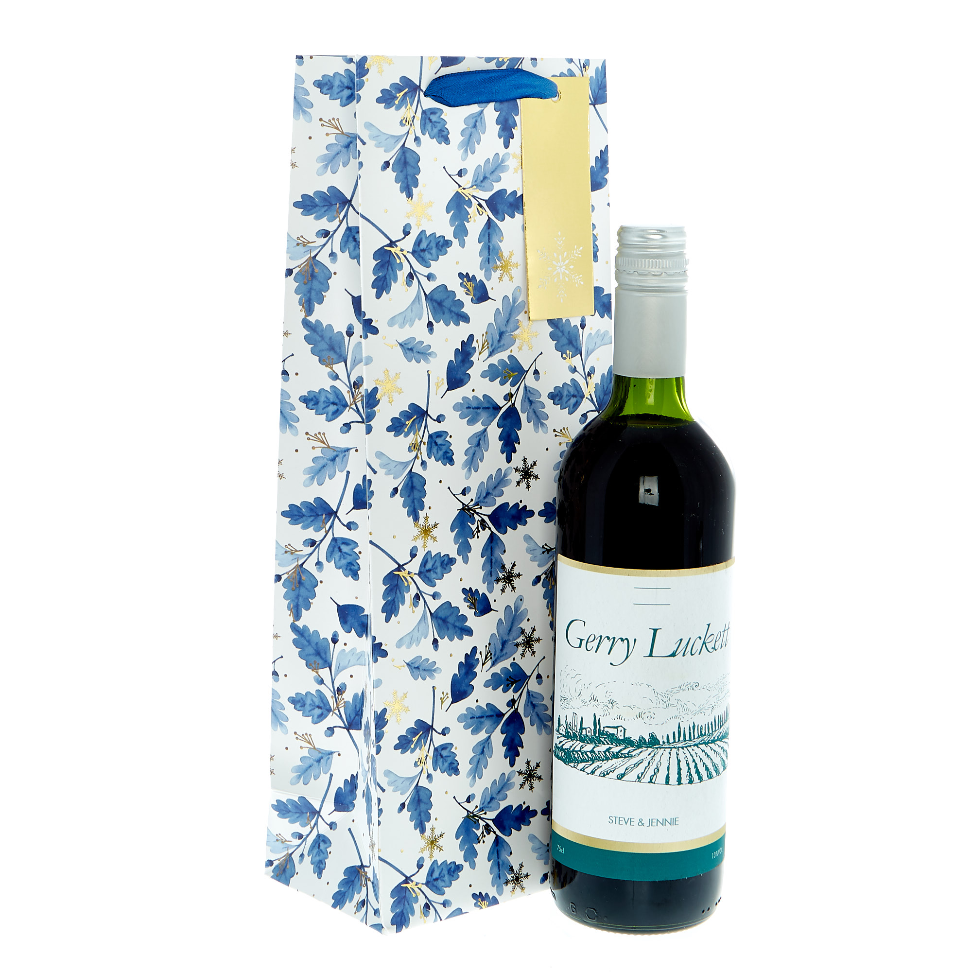 Blue Leaves Christmas Bottle Bag