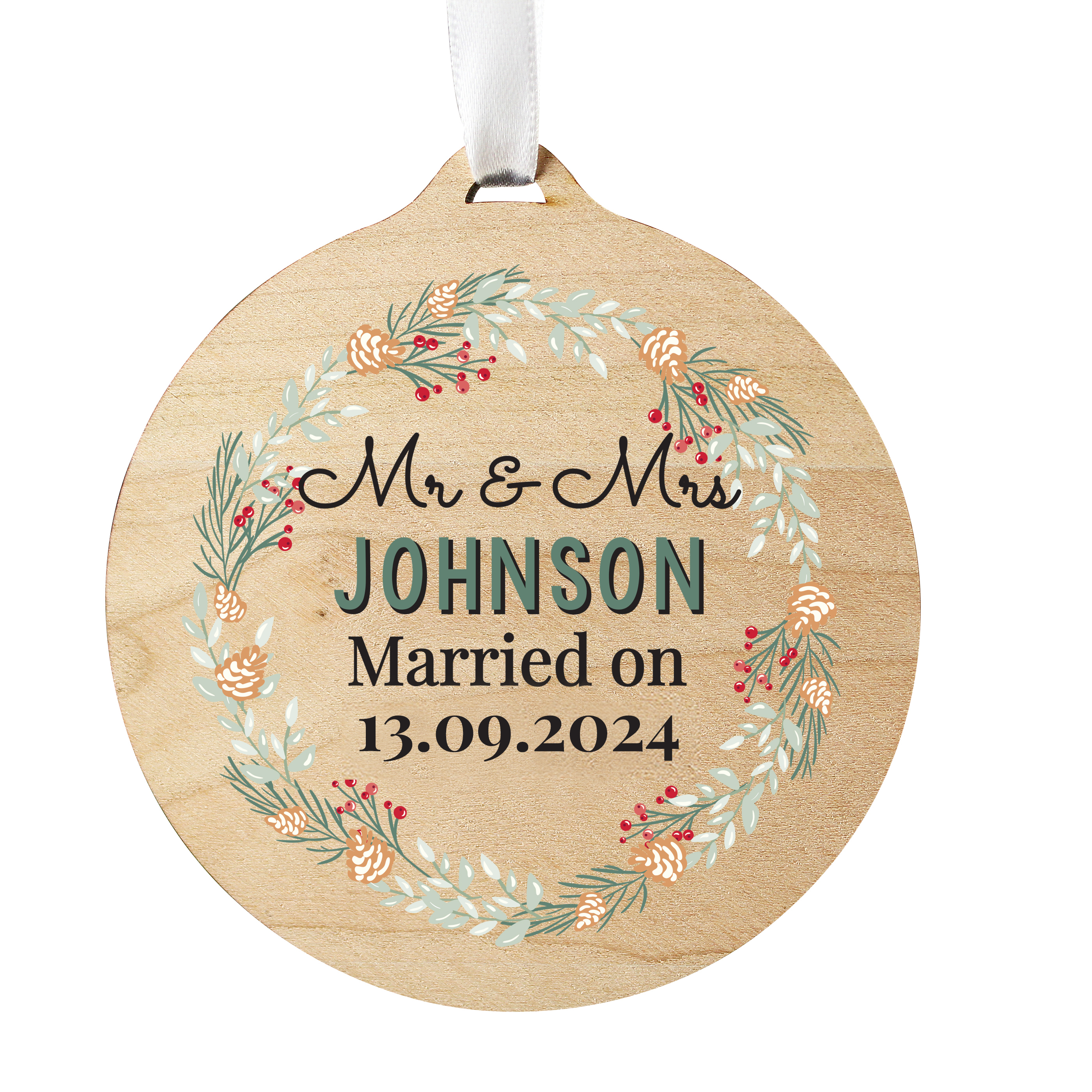 Personalised Wreath Wooden Christmas Tree Decoration