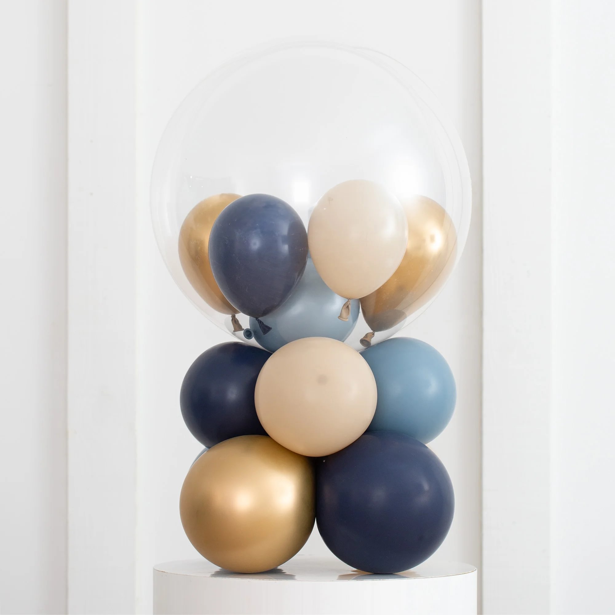 Personalised Navy Mini Filled Bubble Balloon Stack - Delivered Inflated!