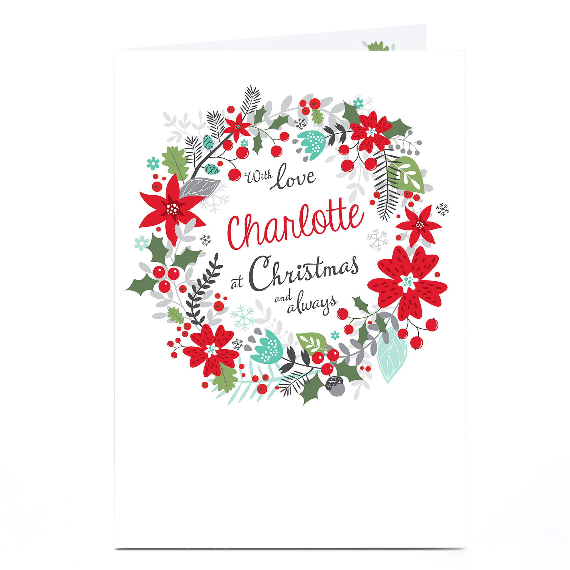 Personalised Christmas Card - Red & Green Wreath