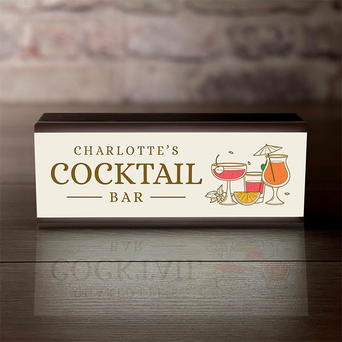 Personalised Room Sign Light Box Cocktail Bar
