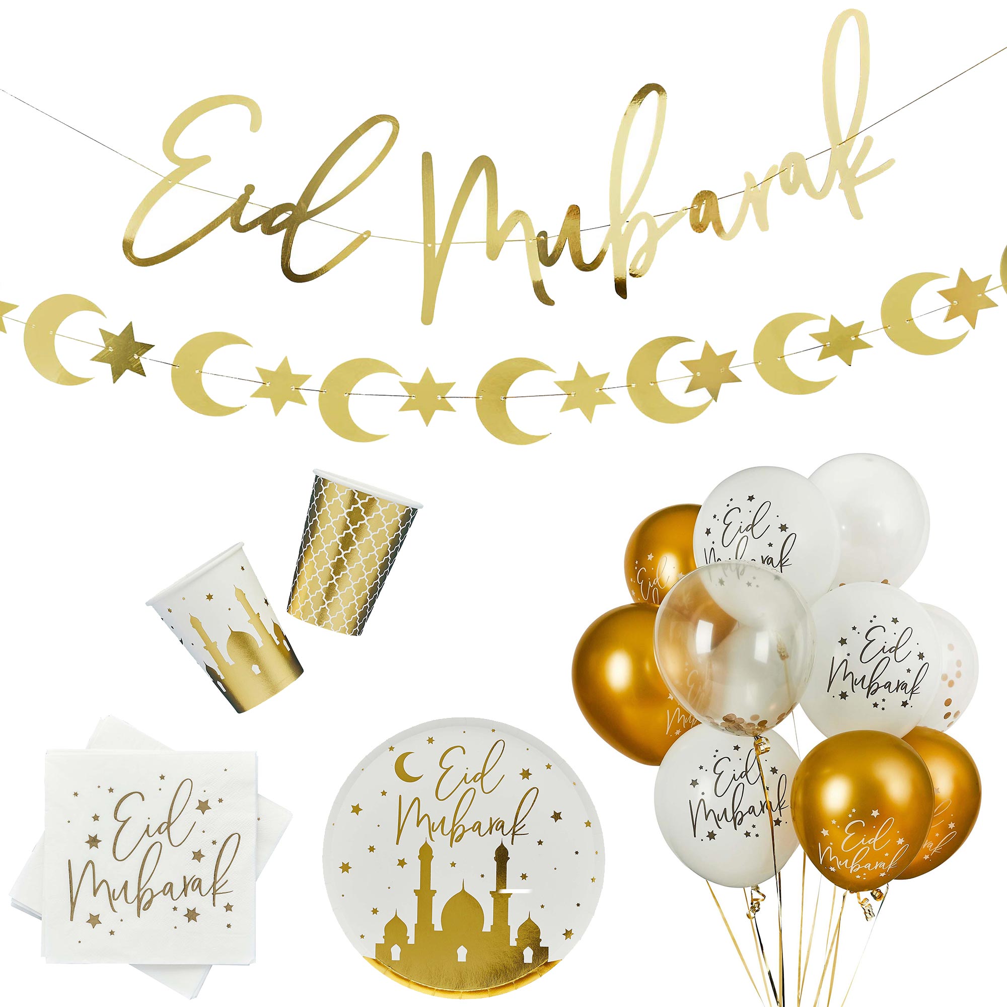 Eid Party Tableware & Decorations Bundle - 8 Guests