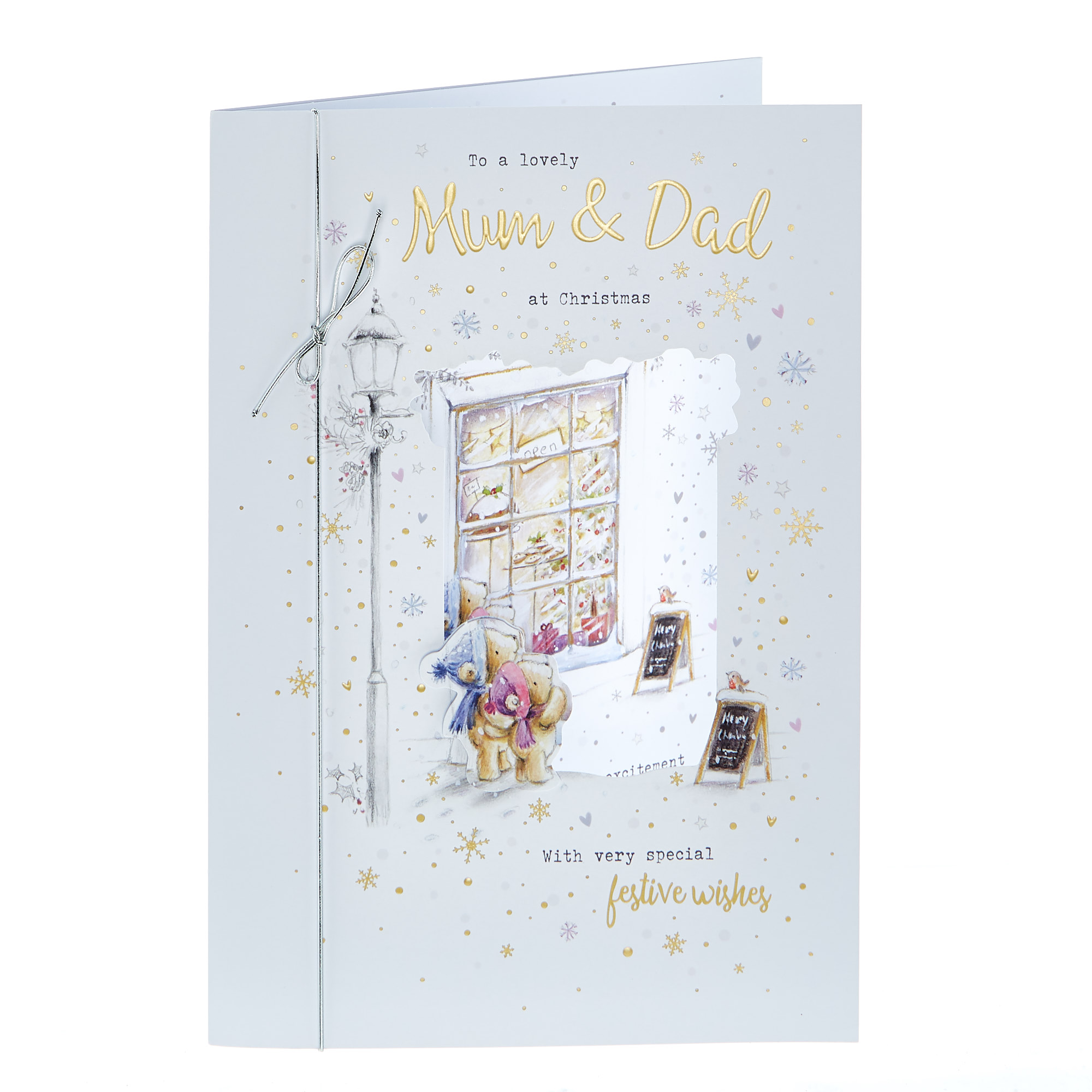 UK Greetings Christmas Card For Mum & Dad - Warm Festive House Design With Red Foil & Premium Quality