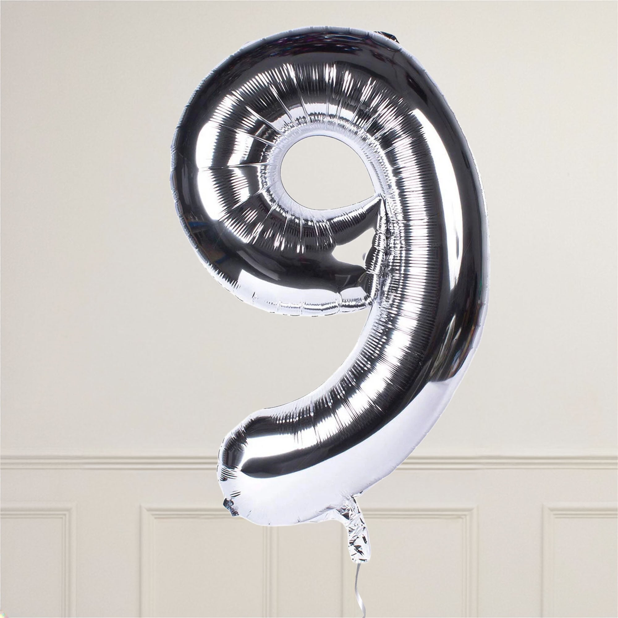 Silver Number 9 Giant Foil Helium Balloon INFLATED