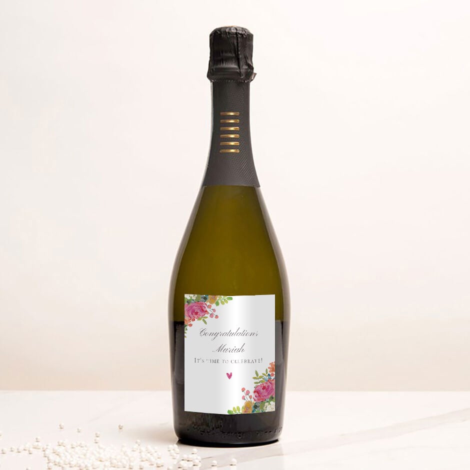 Personalised Prosecco - Floral It's Time To Celebrate