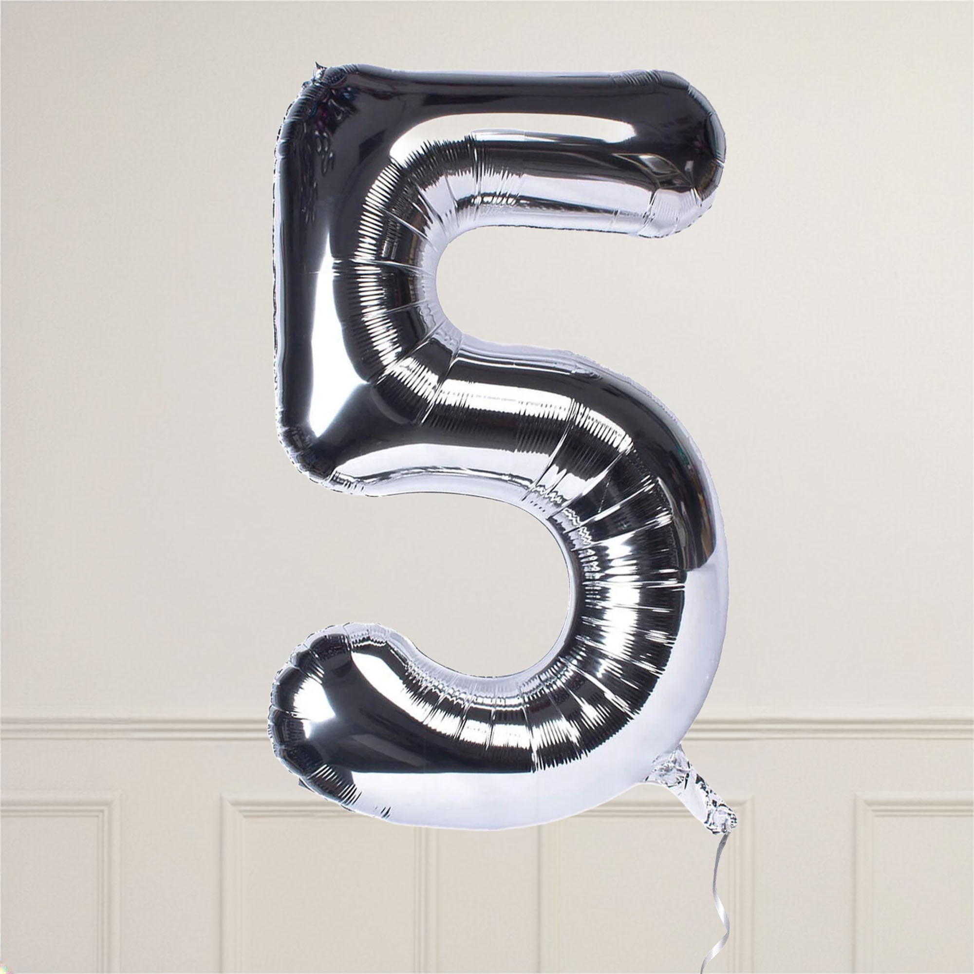 Silver Number 5 Giant Foil Helium Balloon INFLATED