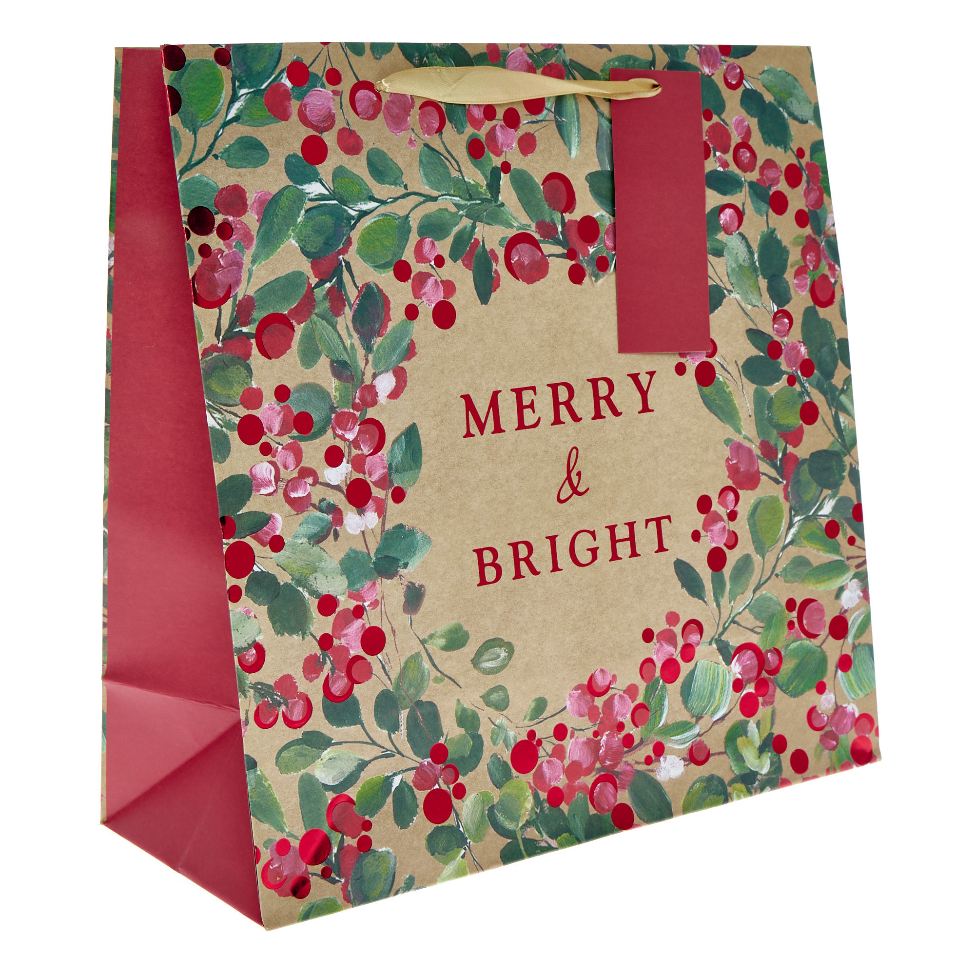 Large Square Merry & Bright Foliage Gift Bag