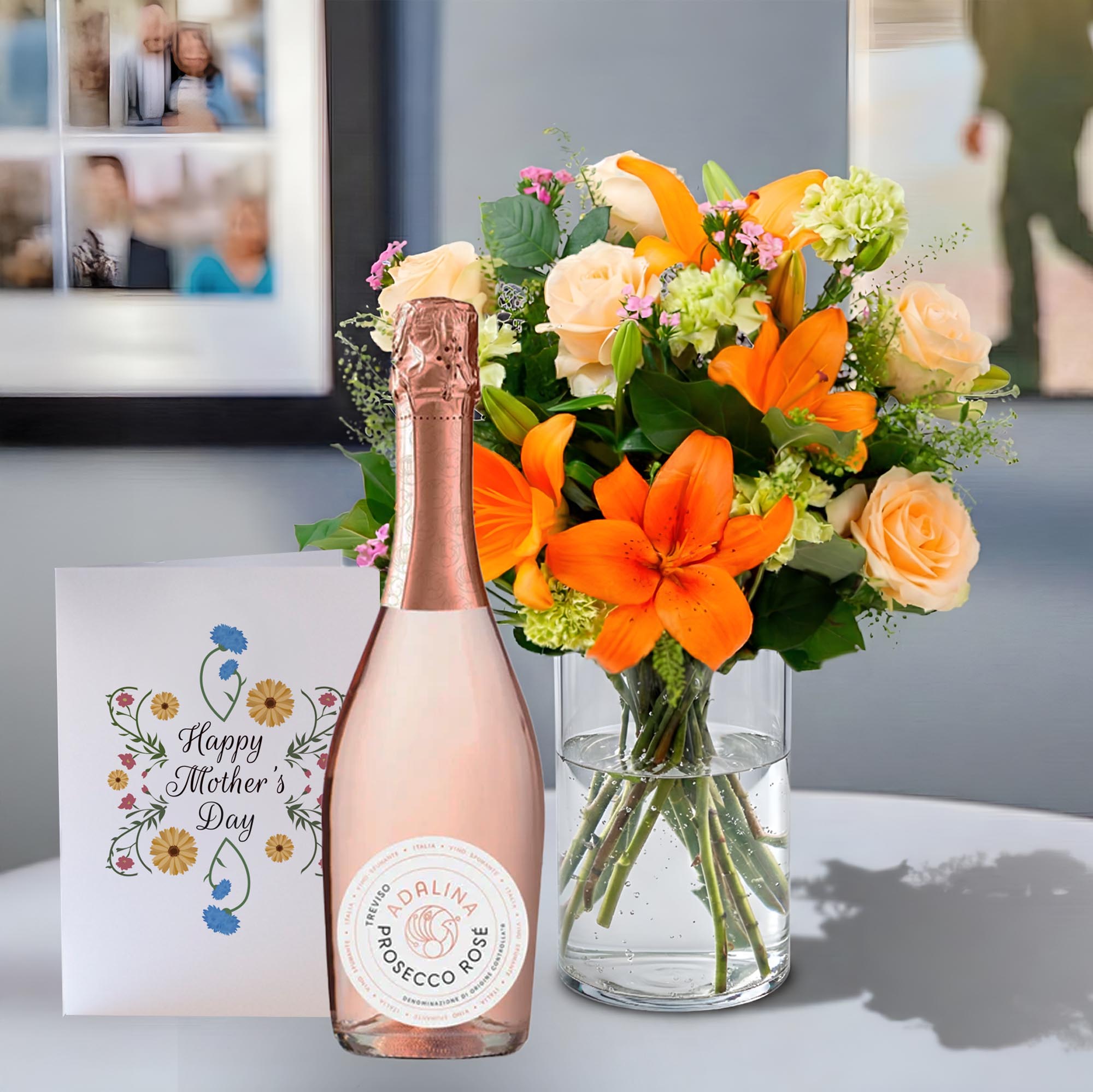 Blossoming Gifts Coral Charm, Pink Prosecco & Mother's Day Card - Free Delivery!