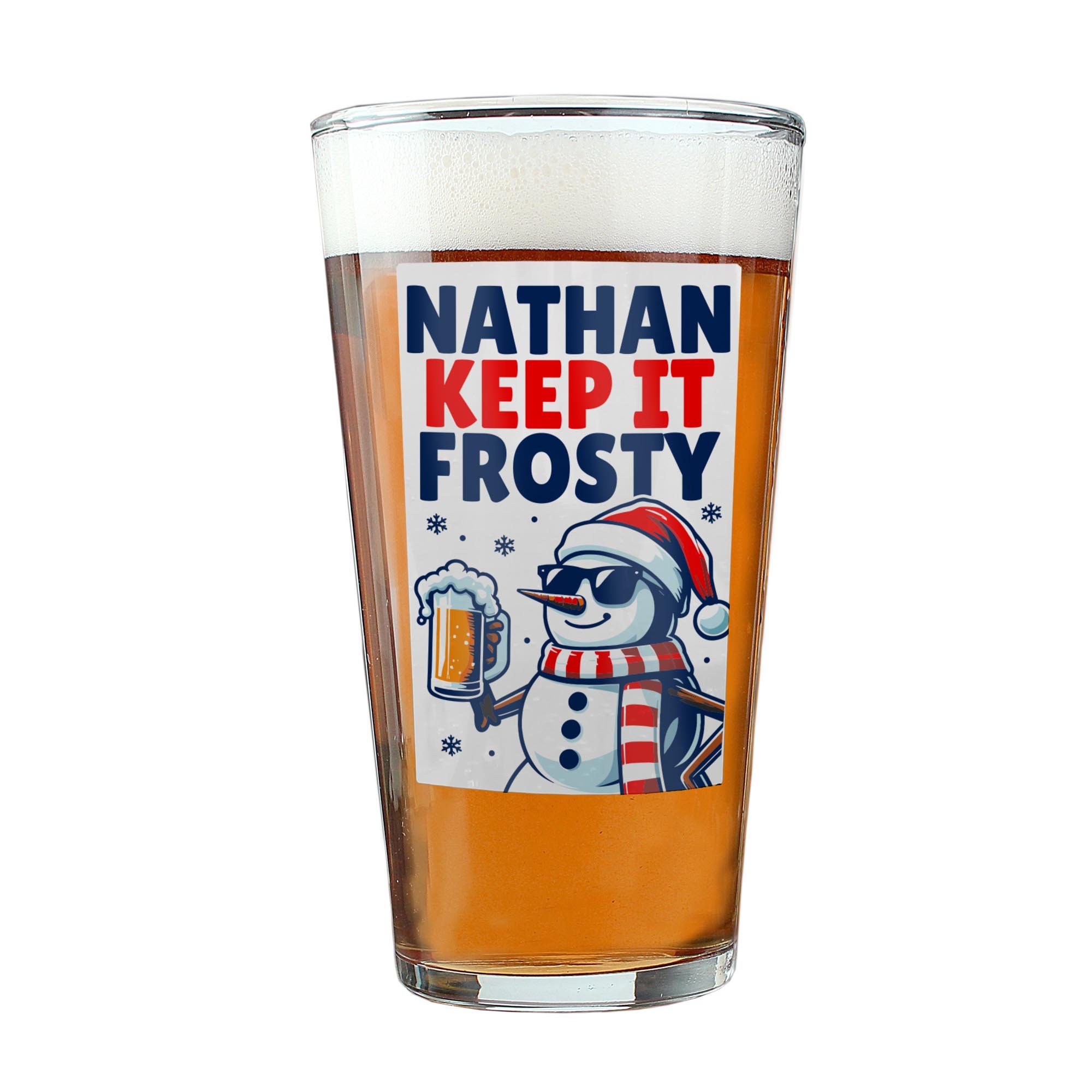 Personalised Snowman Pun Christmas Beer Glass,  Personalised Snowman Pun Christmas Beer Glass