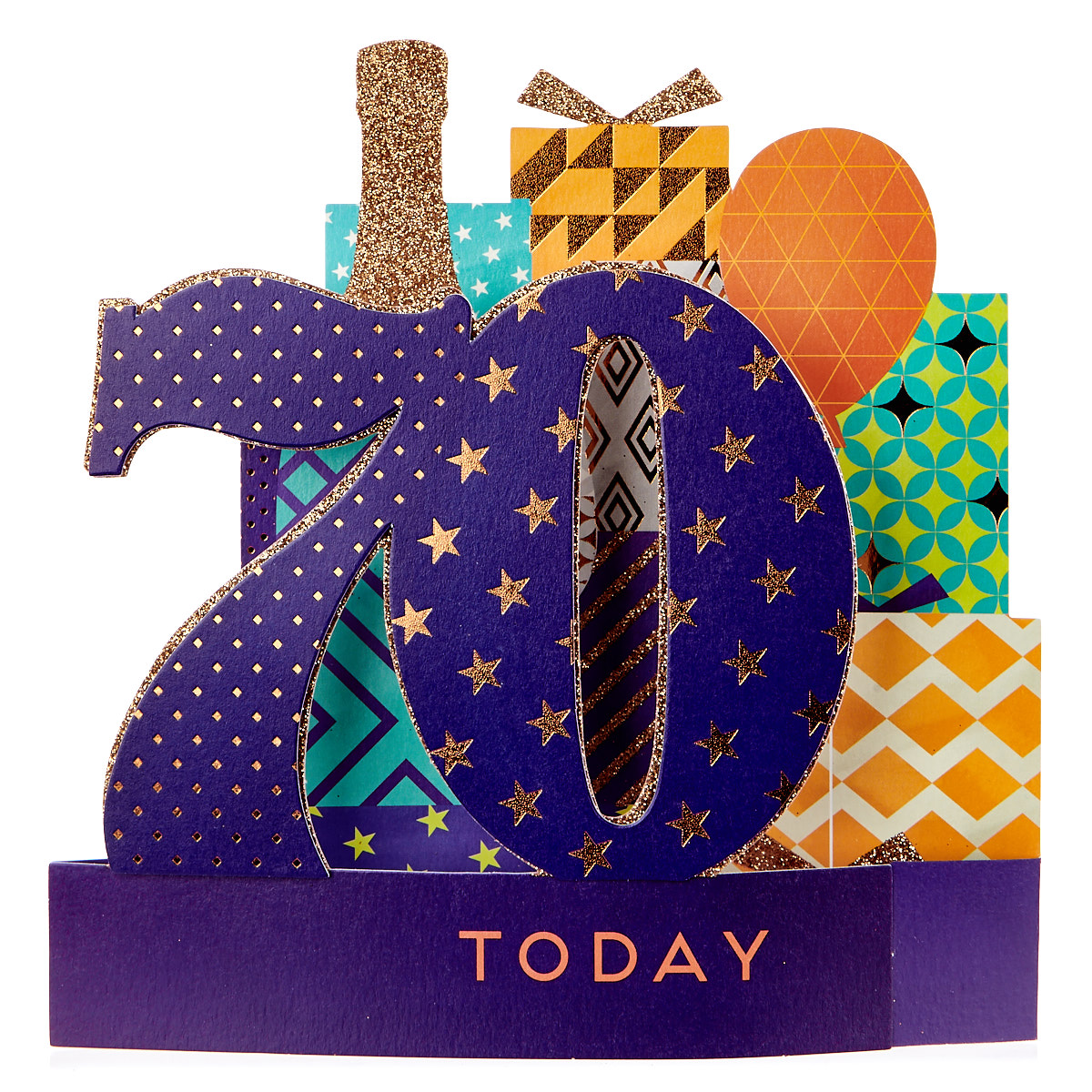 Exquisite Collection 70th Birthday Pop-Up Card - Pile Of Presents
