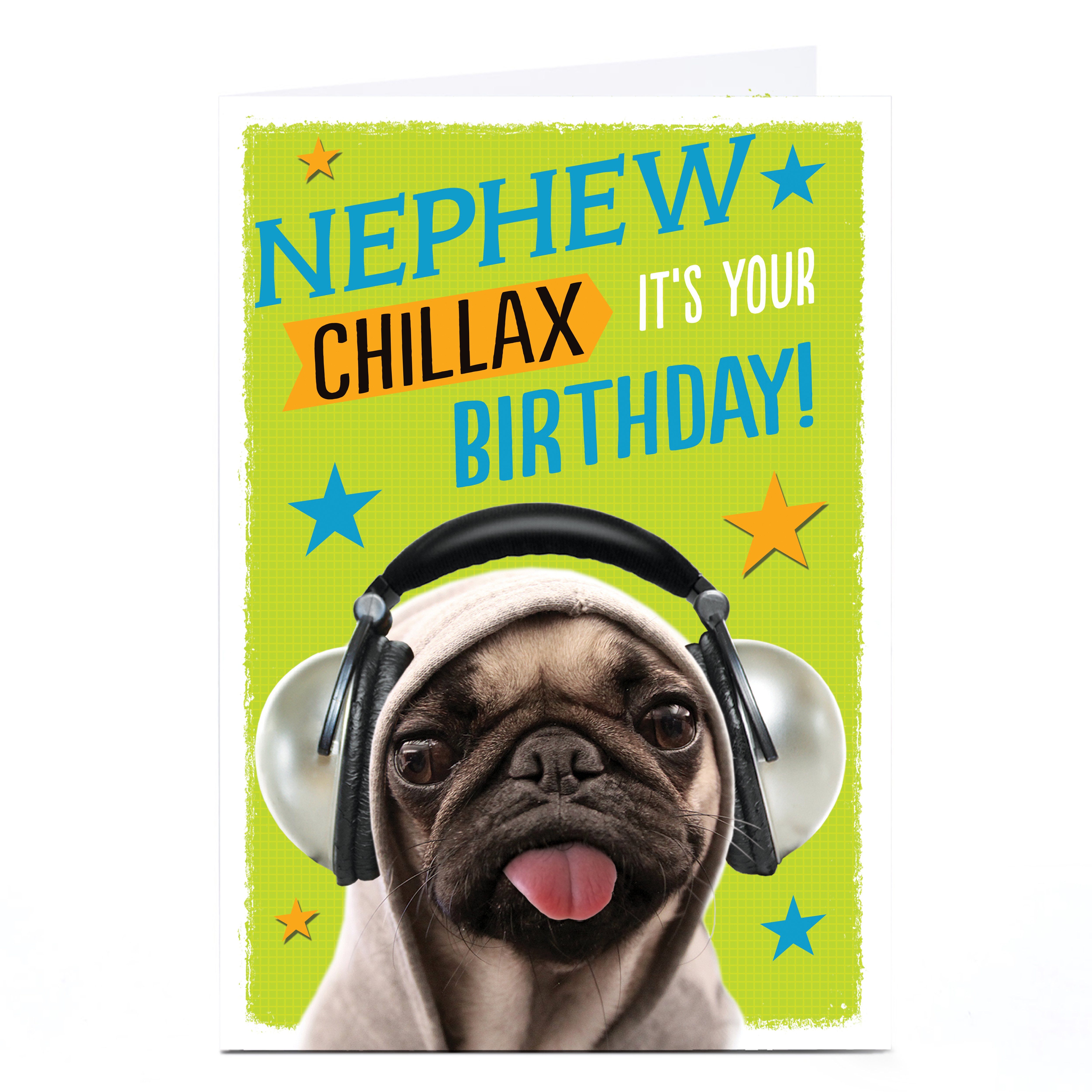 Personalised Birthday Card - Chillax Pug, Nephew