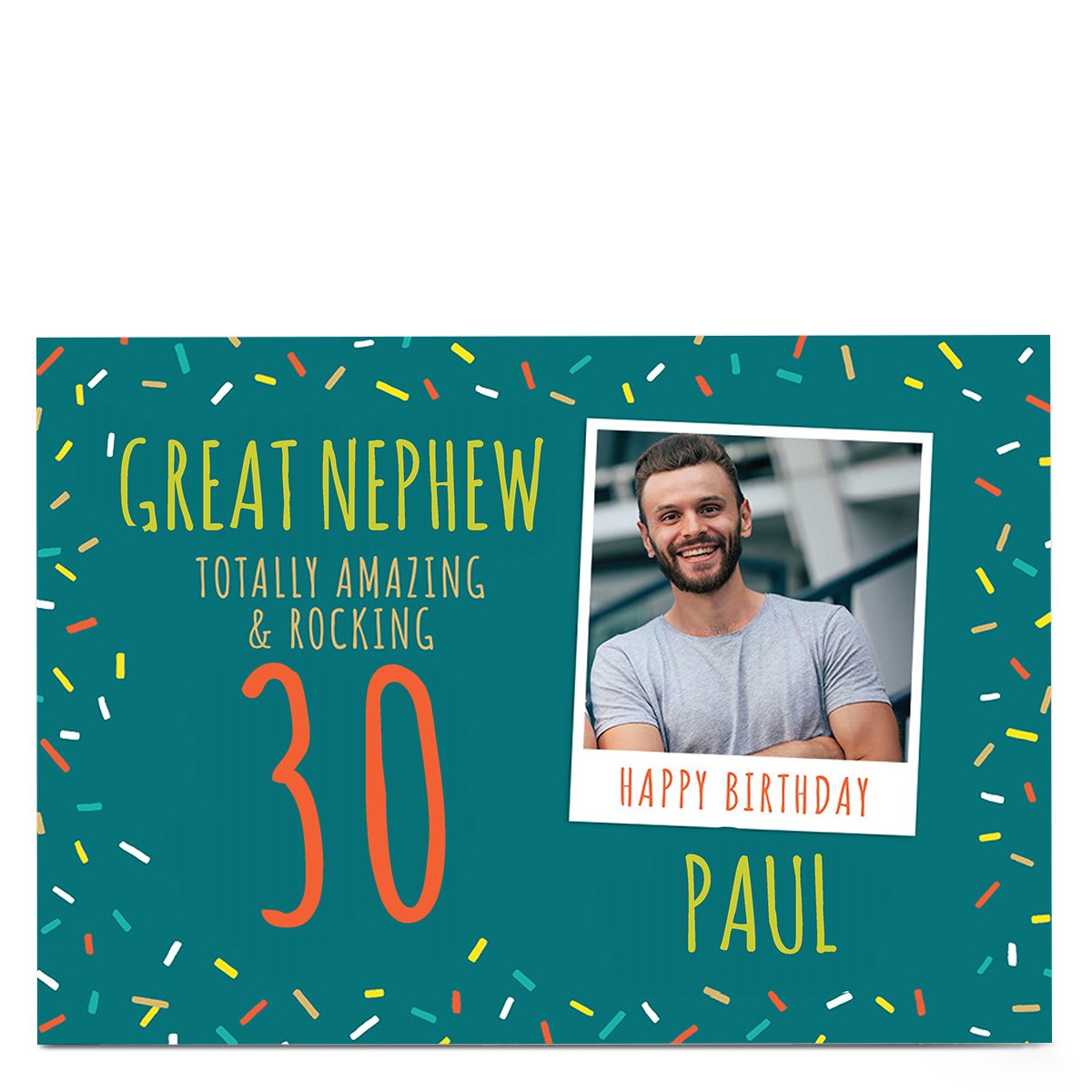 Photo Birthday Card - Great Nephew Totally Amazing & Rocking, Editable Age