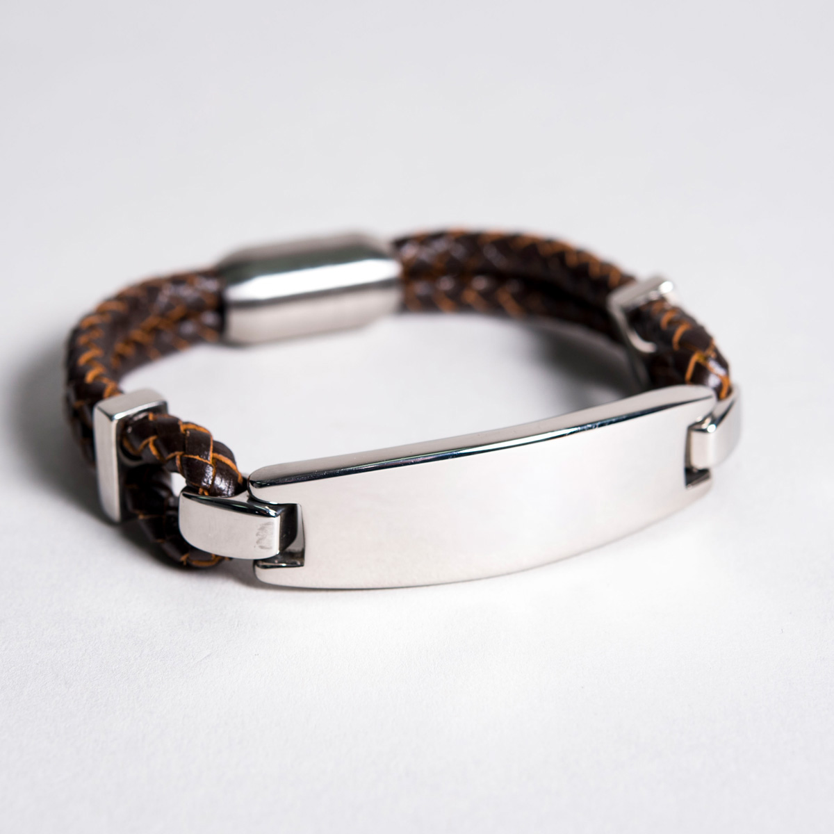 Image of Men's Brown Leather Bracelet with Bar