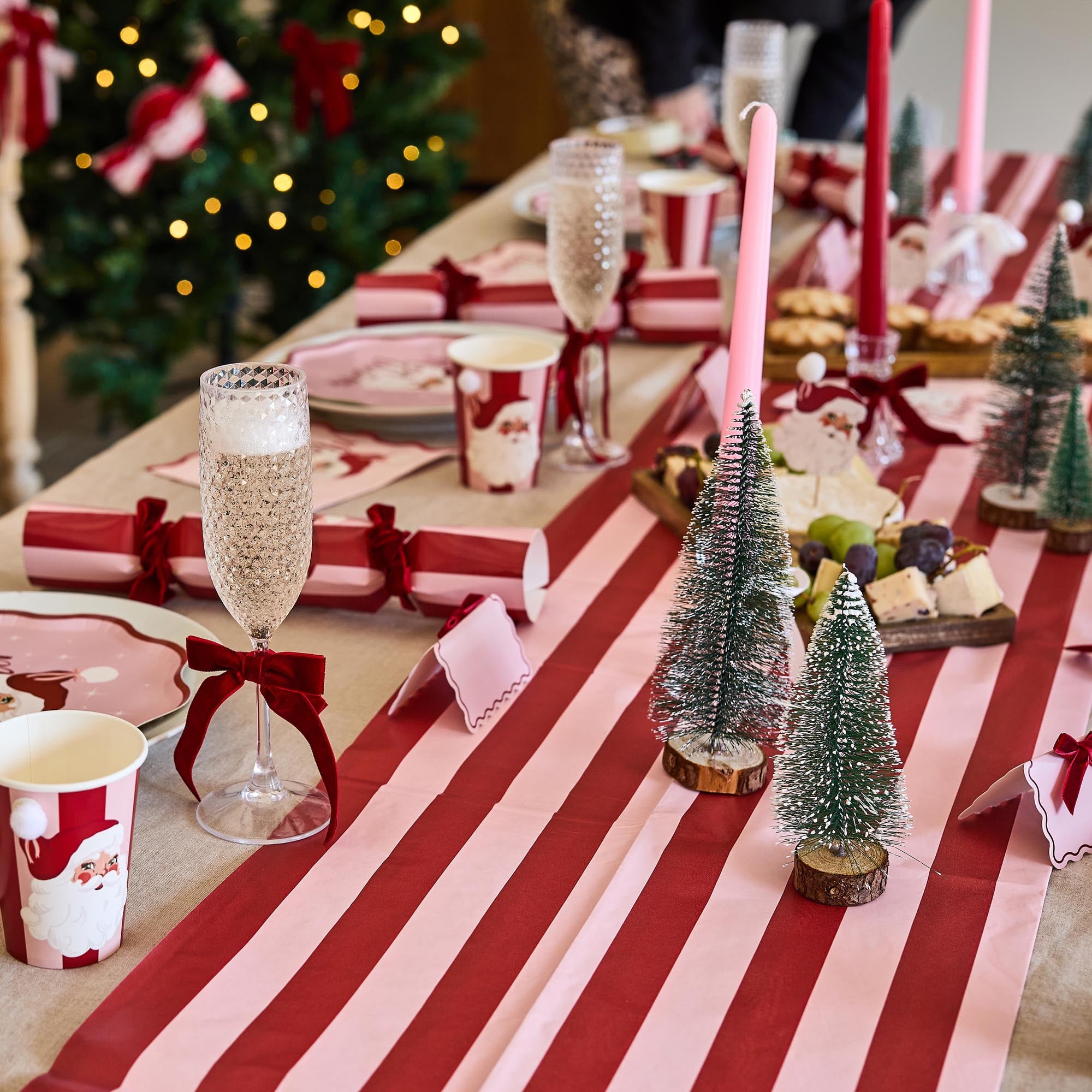 Pink & Red Stripe Paper Tablecloth