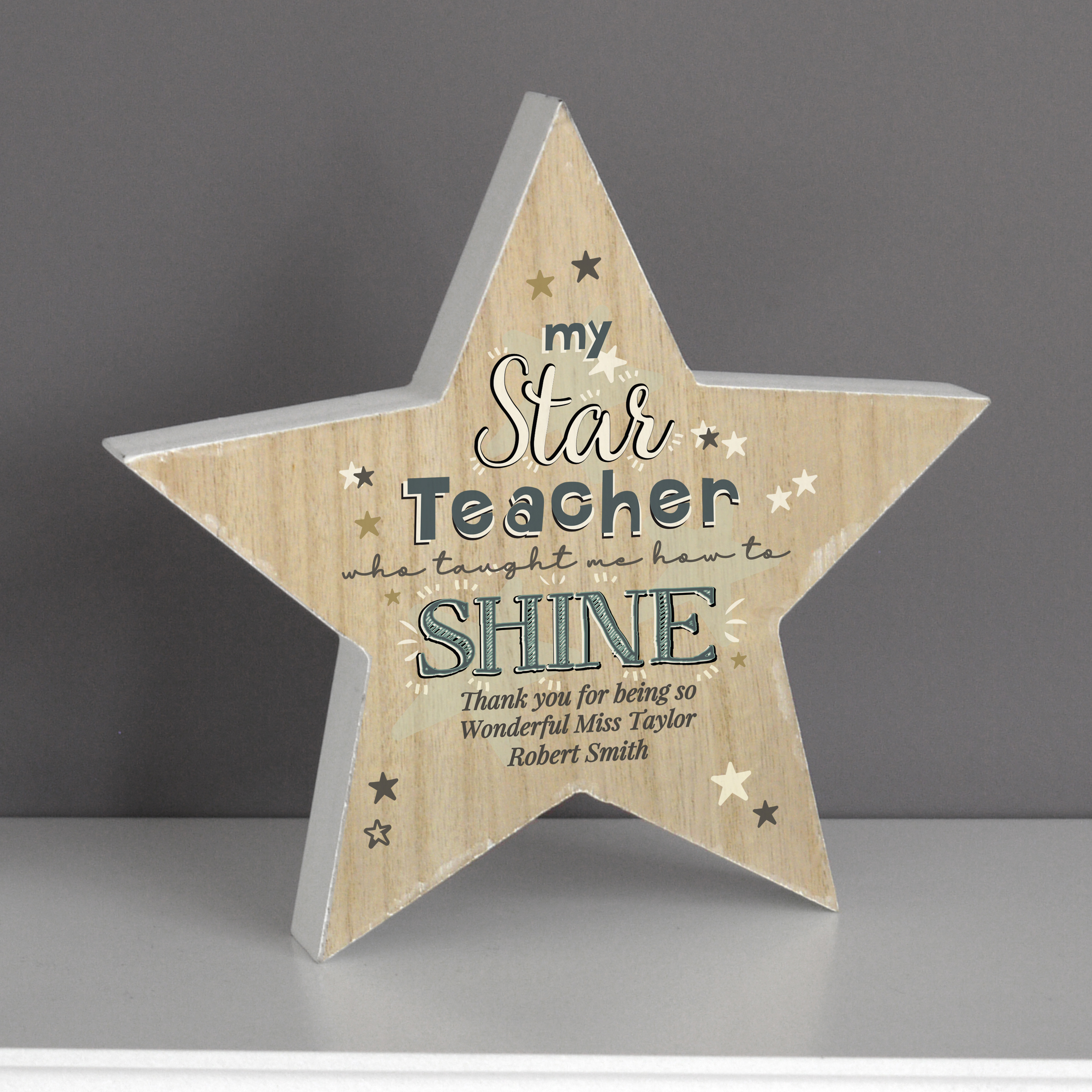 Personalised Star Teacher Rustic Wooden Decoration