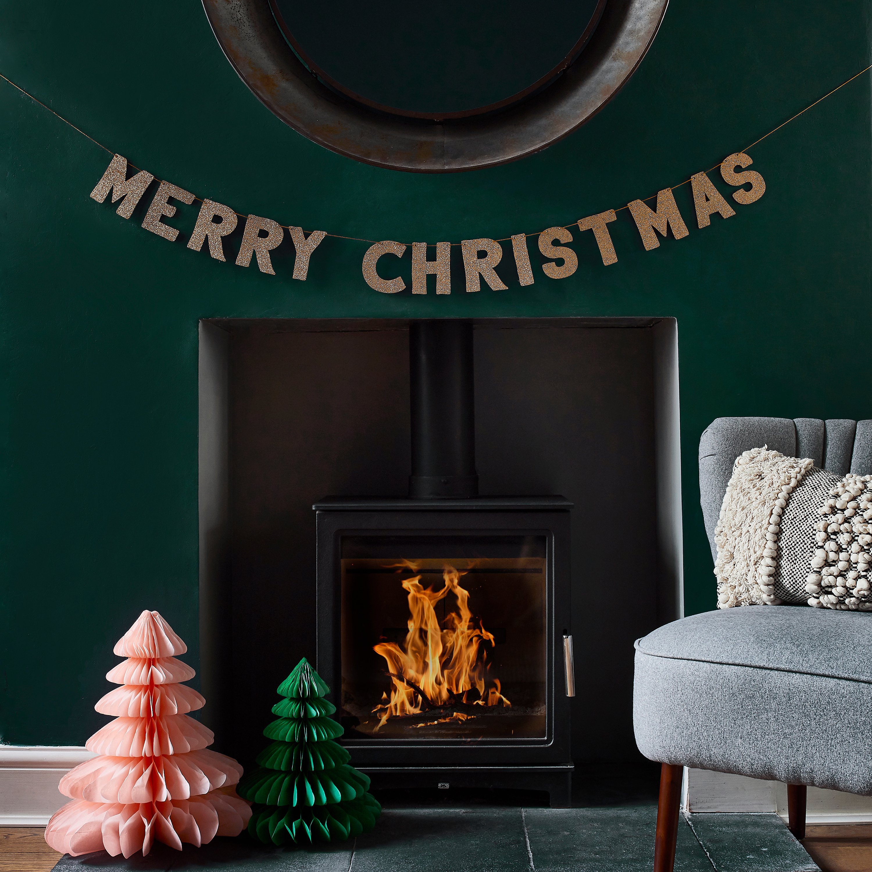 Gold Glitter Merry Christmas Wooden Banner 2m