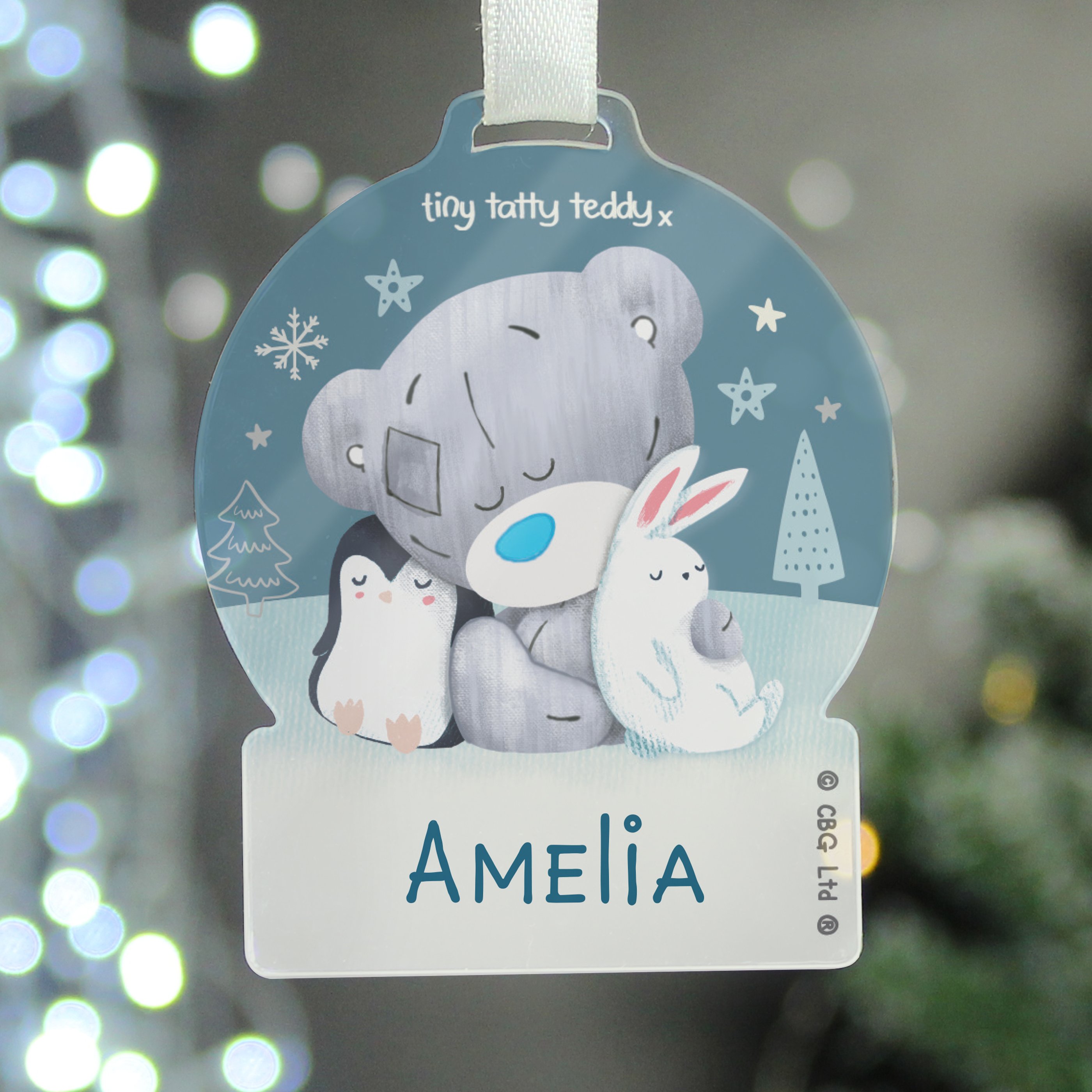 Personalised Tiny Tatty Teddy Acrylic Snow Globe Decoration