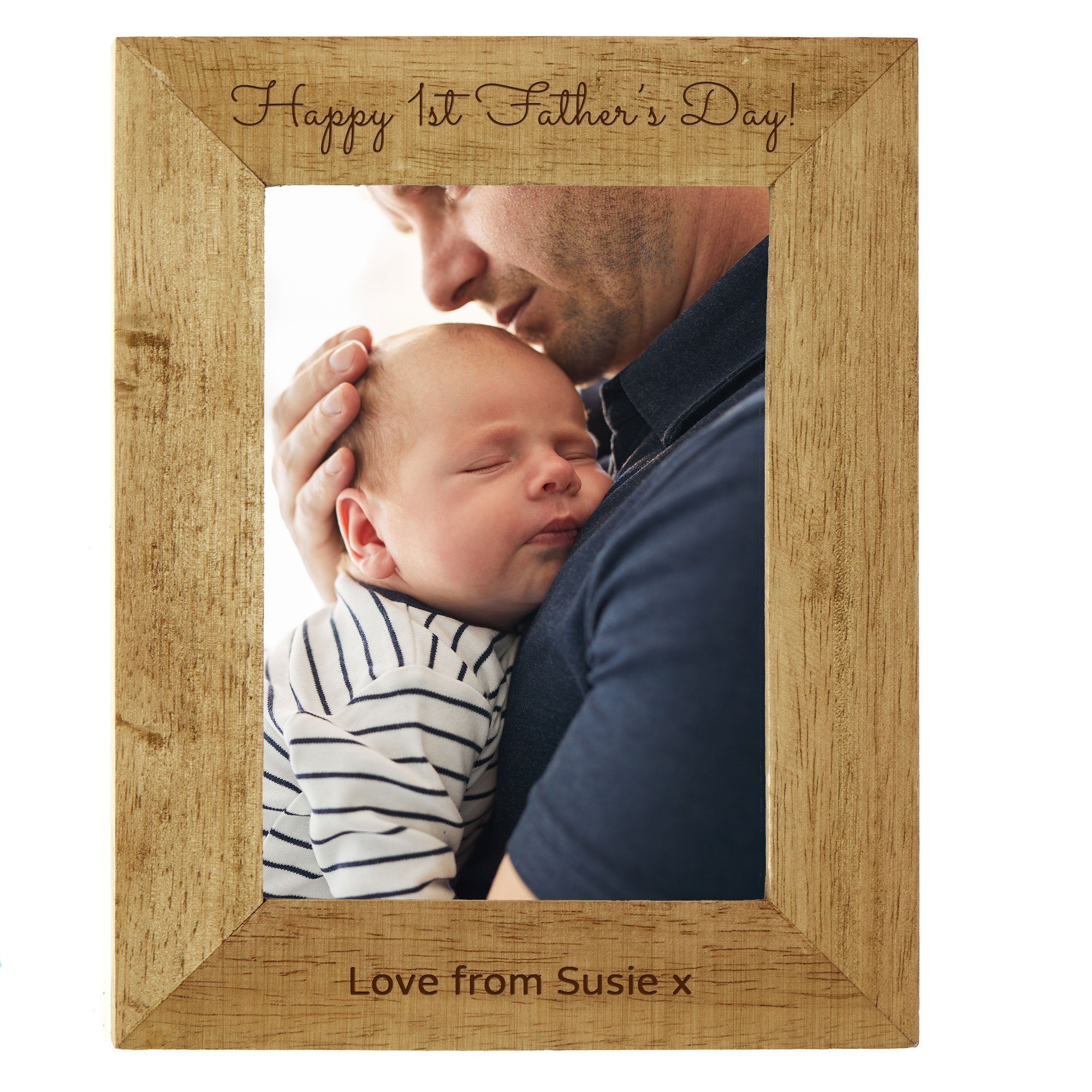 Personalised Engraved Wooden Photo Frame - 1st Father's Day