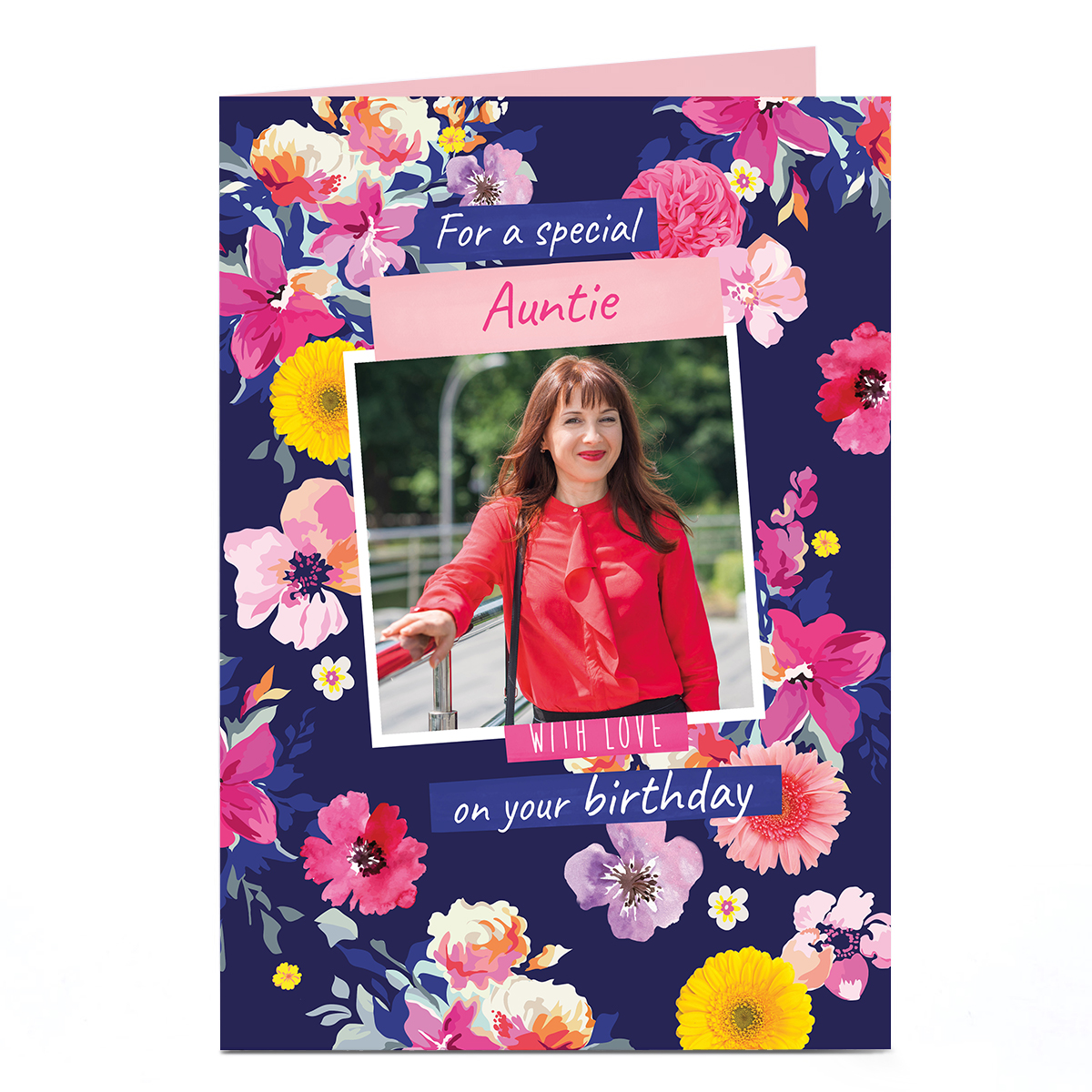 Photo Birthday Card - Special Auntie Floral Frame