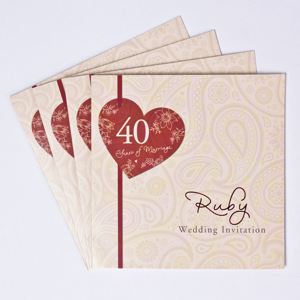 40th Ruby Anniversary Invitation Cards - Pack Of 10