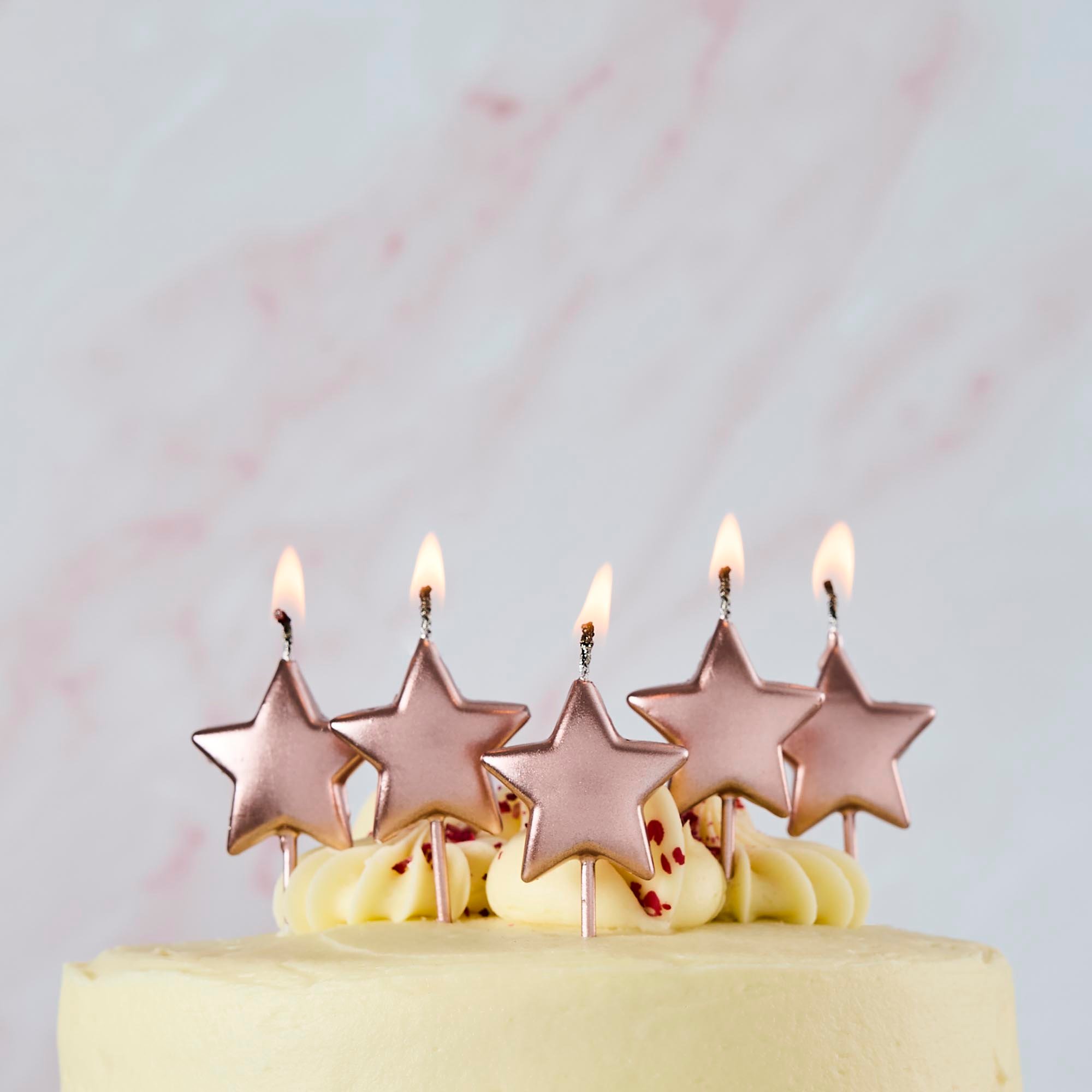 Rose Gold Metallic Star Cake Candles - Pack of 5
