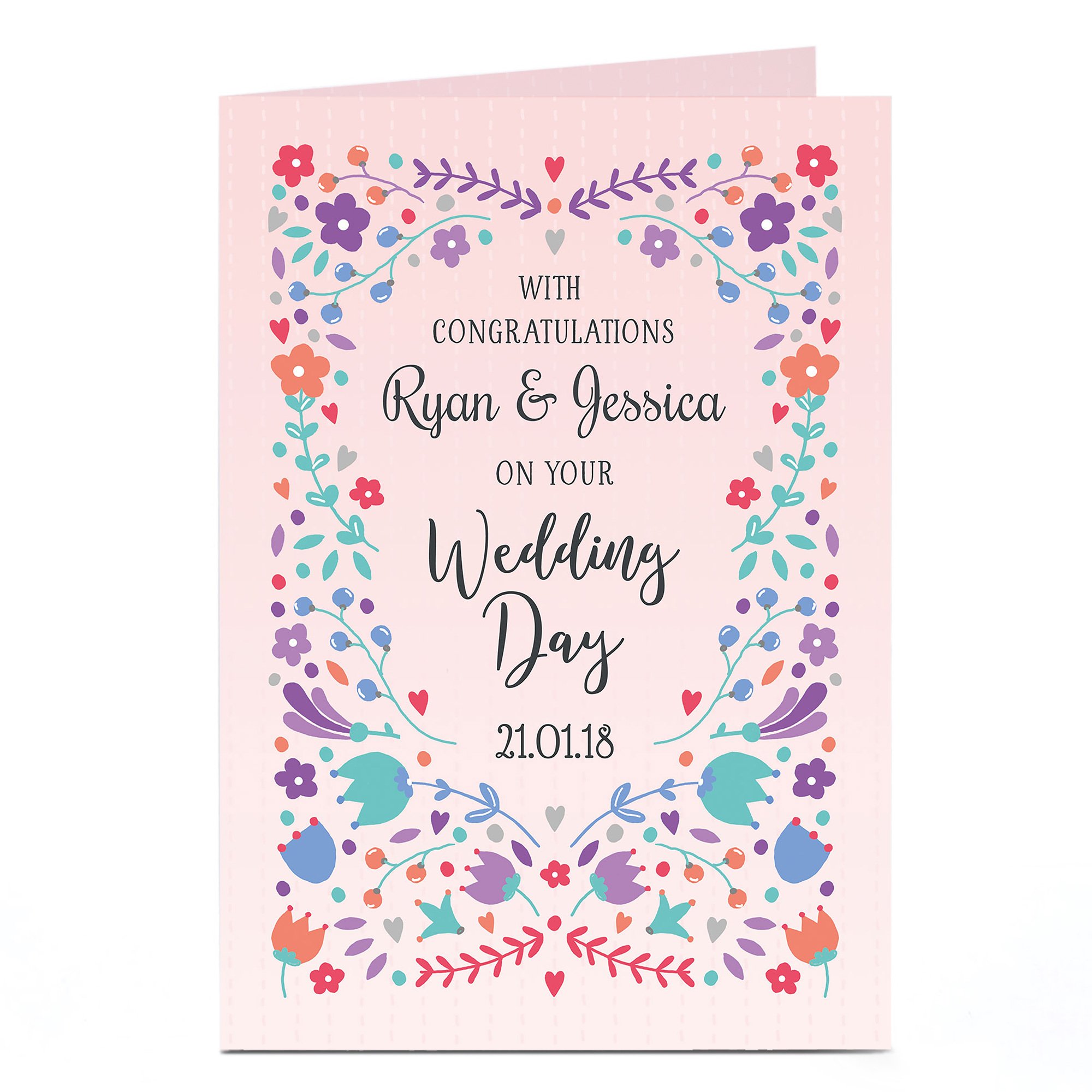 Personalised Wedding Card - On Your Wedding Day, Floral pink