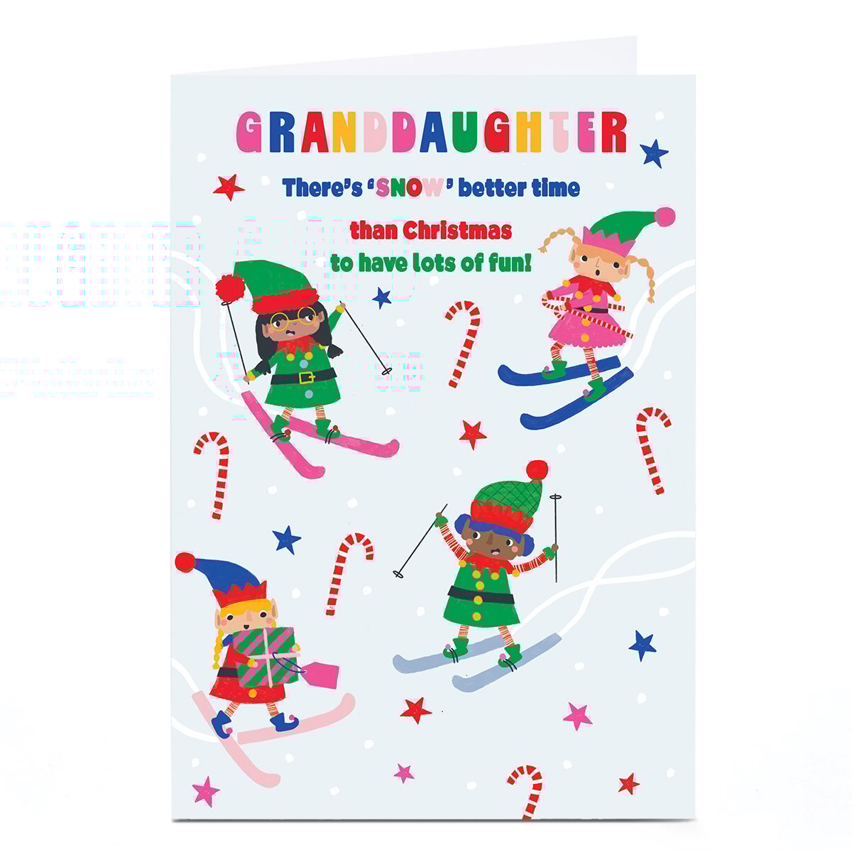 Personalised Christmas Card - Elves Skiing, Granddaughter