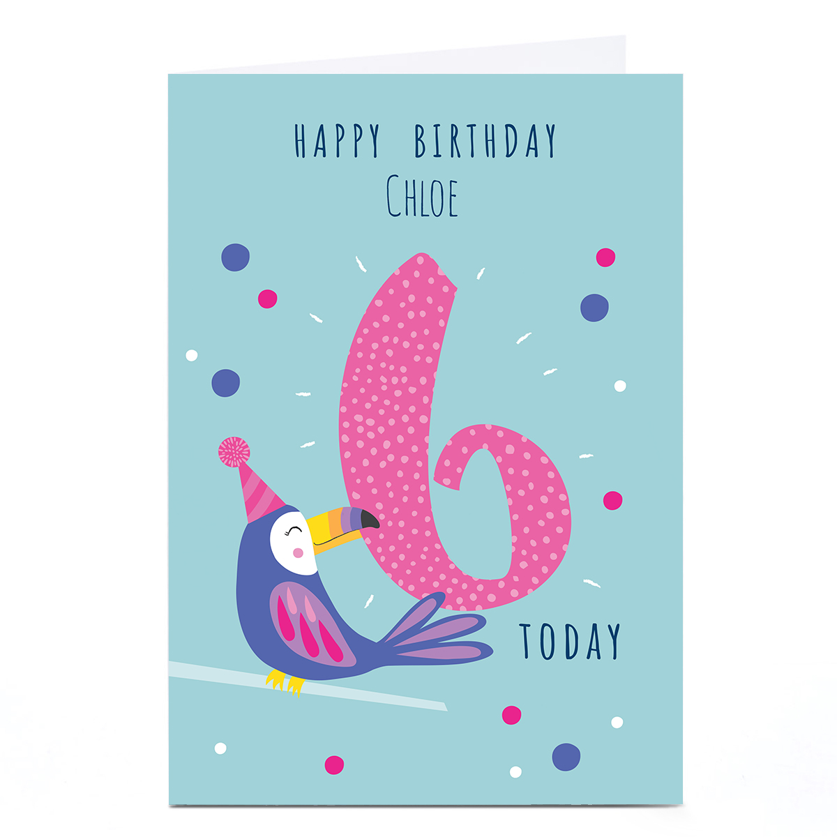 Personalised Klara Hawkins 6th Birthday Card - Pink Toucan