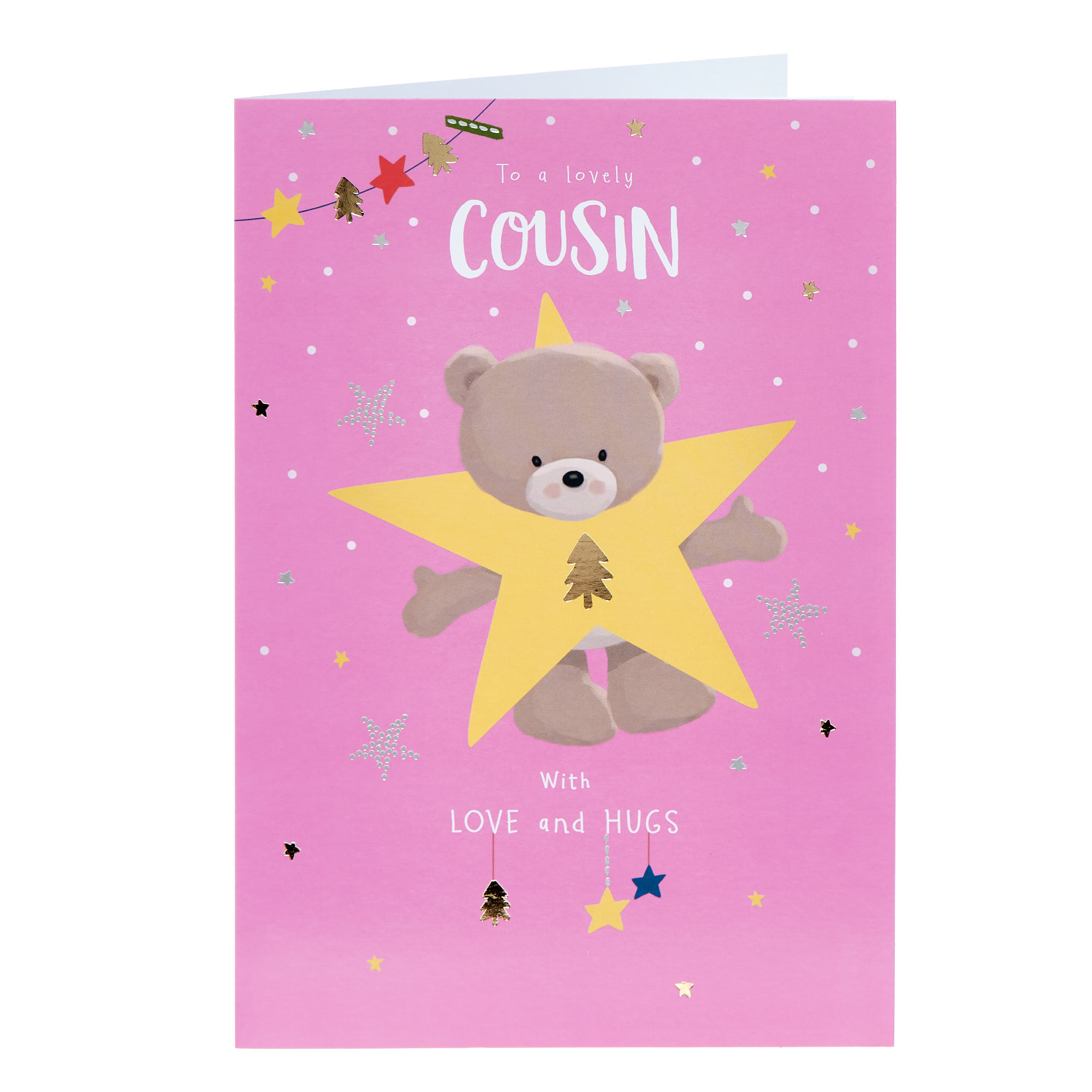 Cousin Hugs Star Pink Christmas Card