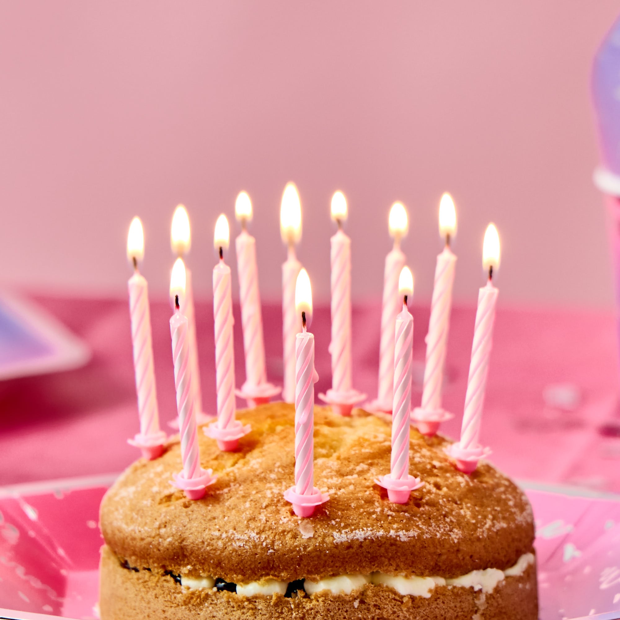 Pink Cake Candles & Holders - Pack of 12