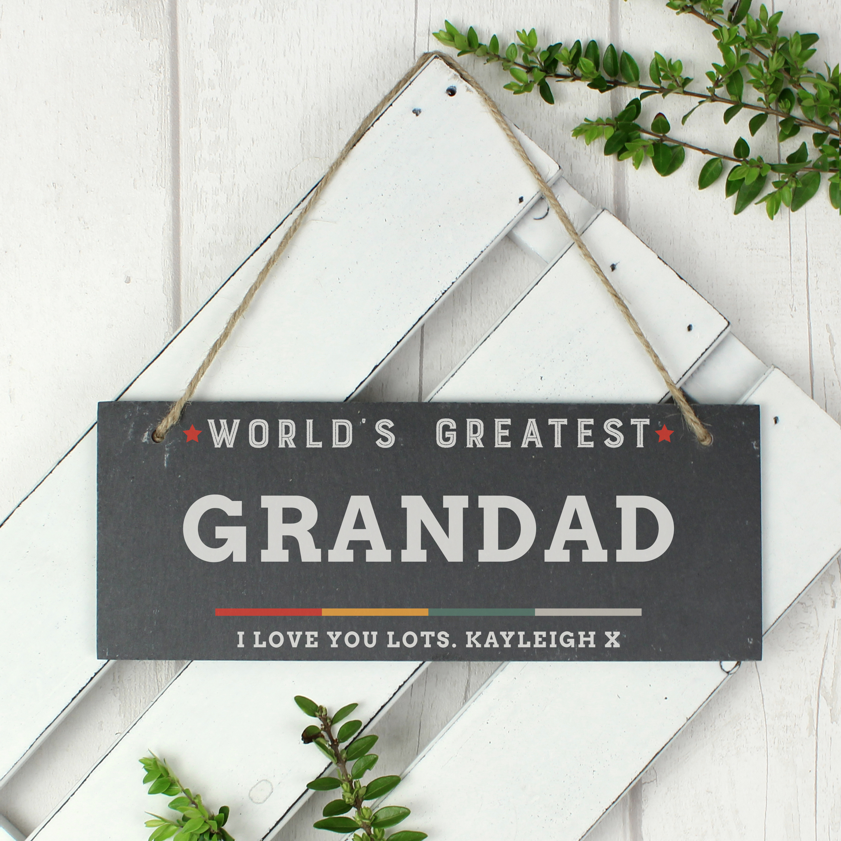 Personalised World's Greatest Hanging Slate Sign