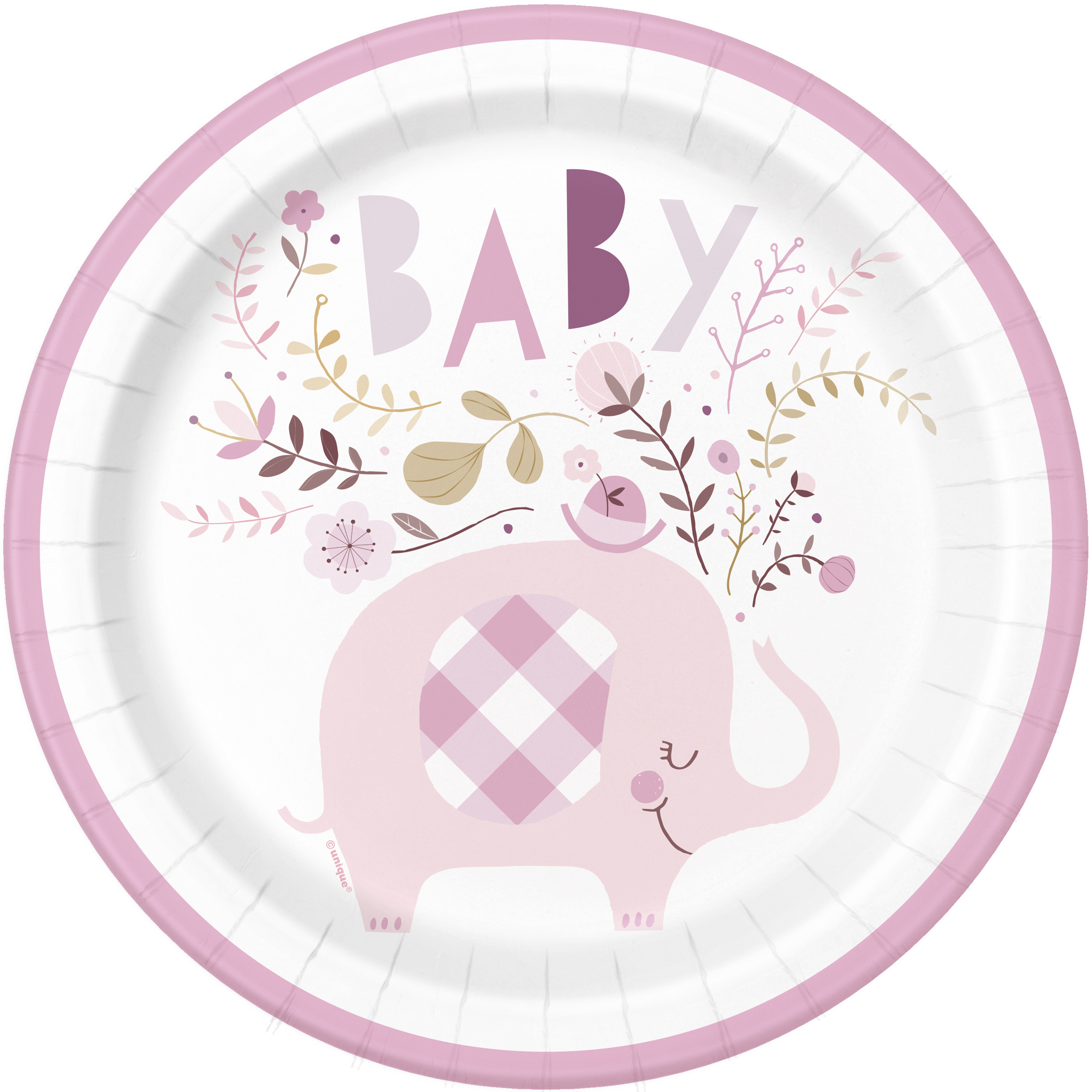 Pink Elephant Baby Shower Tableware & Decorations - 16 Guests 