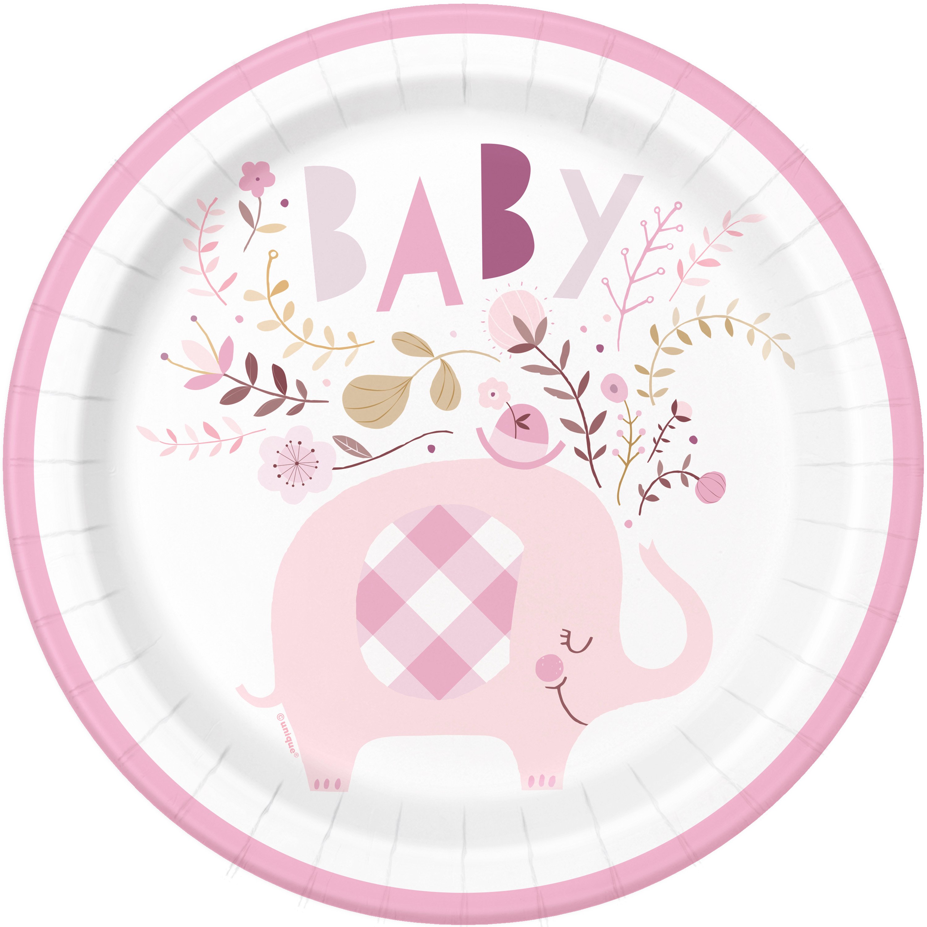 Pink Elephant Baby Shower Tableware & Decorations - 16 Guests 
