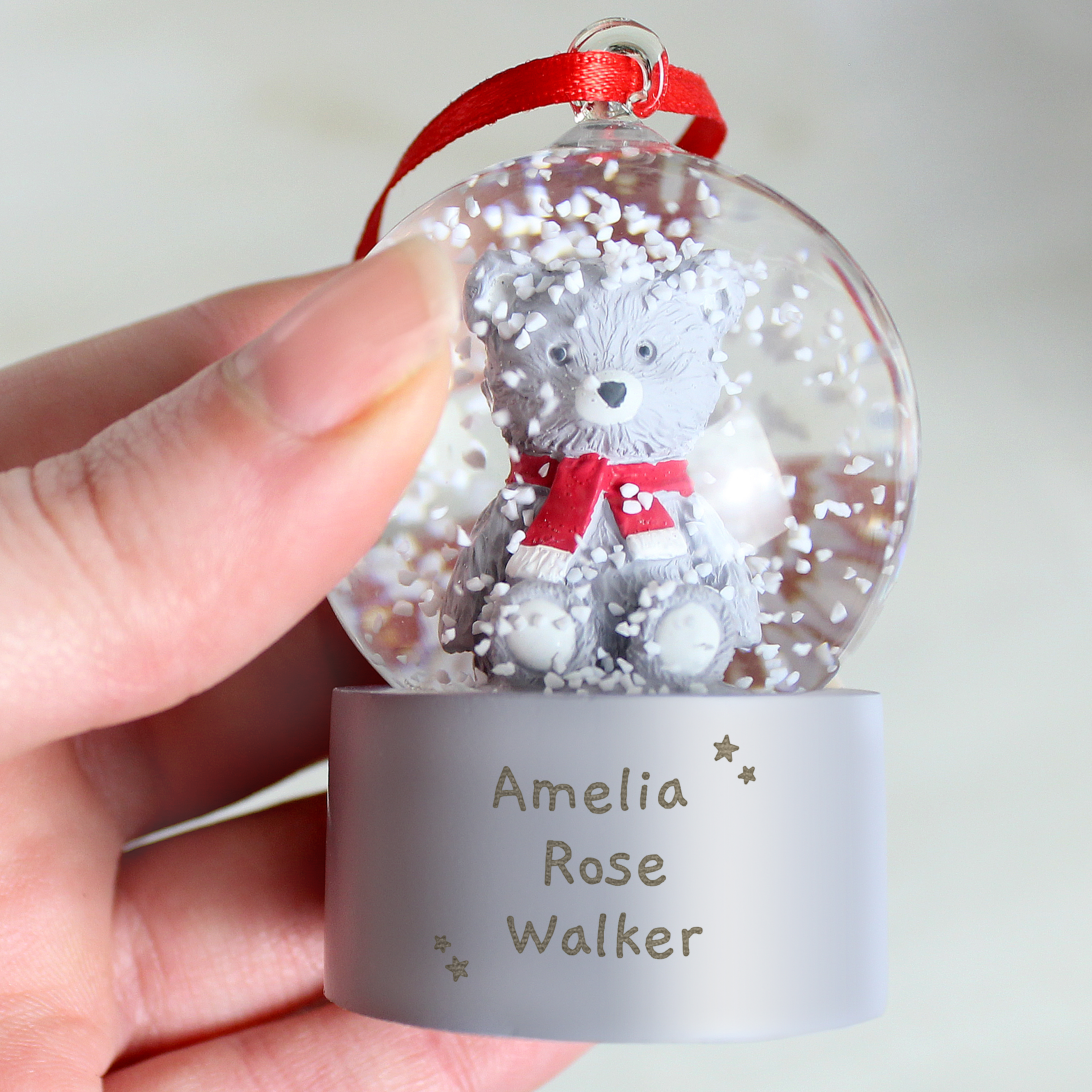 Personalised Teddy Bear Glitter Snow Globe Tree Decoration