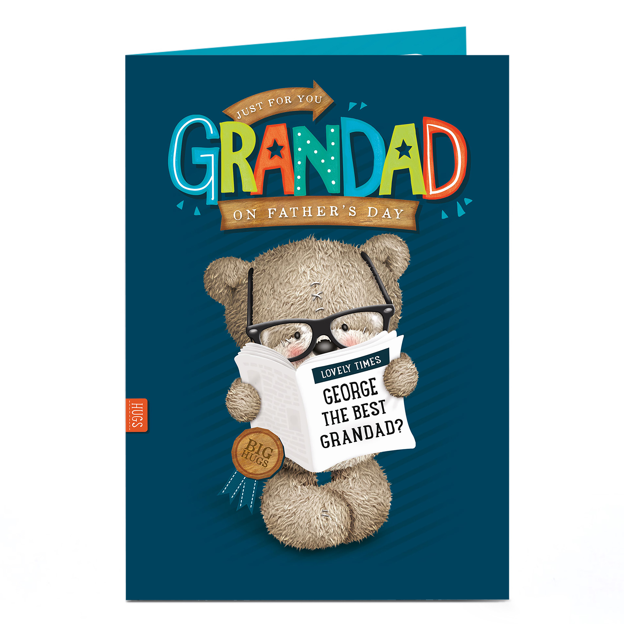 Hugs Personalised Father's Day Card - Grandad Bear With Newspaper