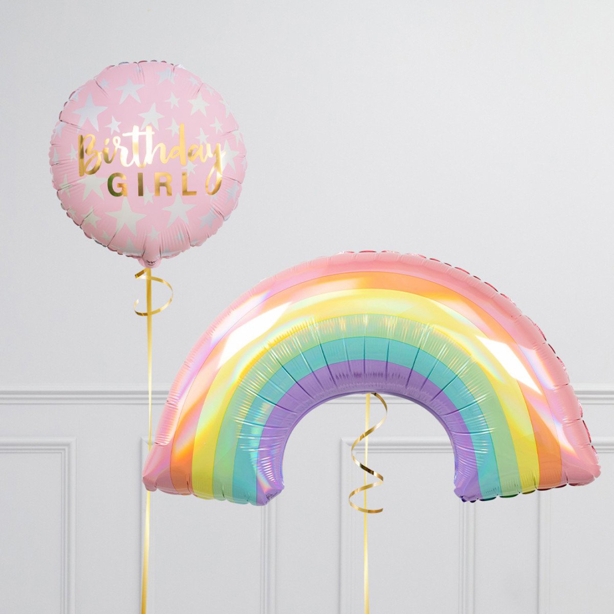 Rainbow Birthday Girl Supershape & Foil Balloon Package - Delivered Inflated!